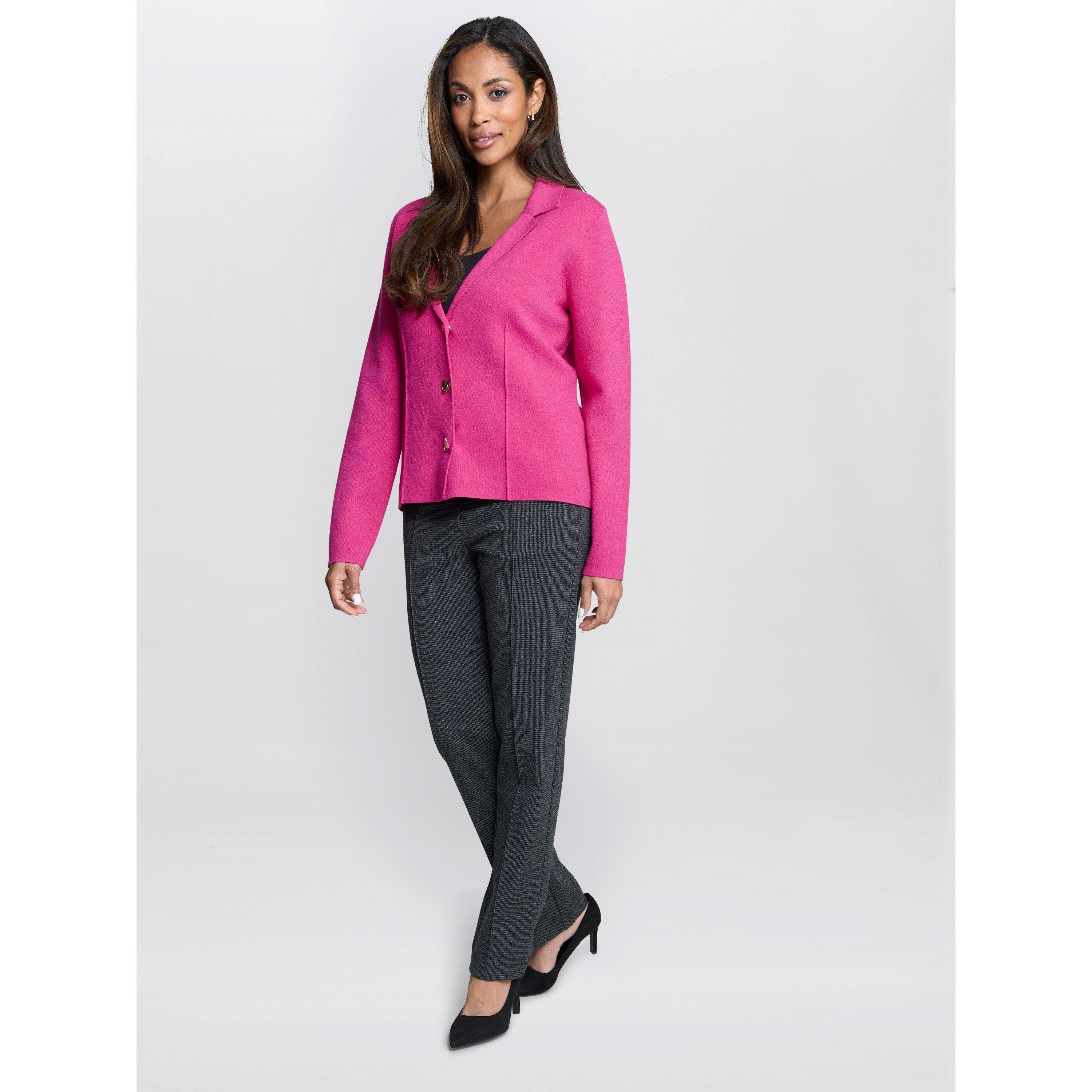 Fuchsia - Gina Bacconi - Women's Alyona Pink Heart Button Long Sleeve Jacket - 4