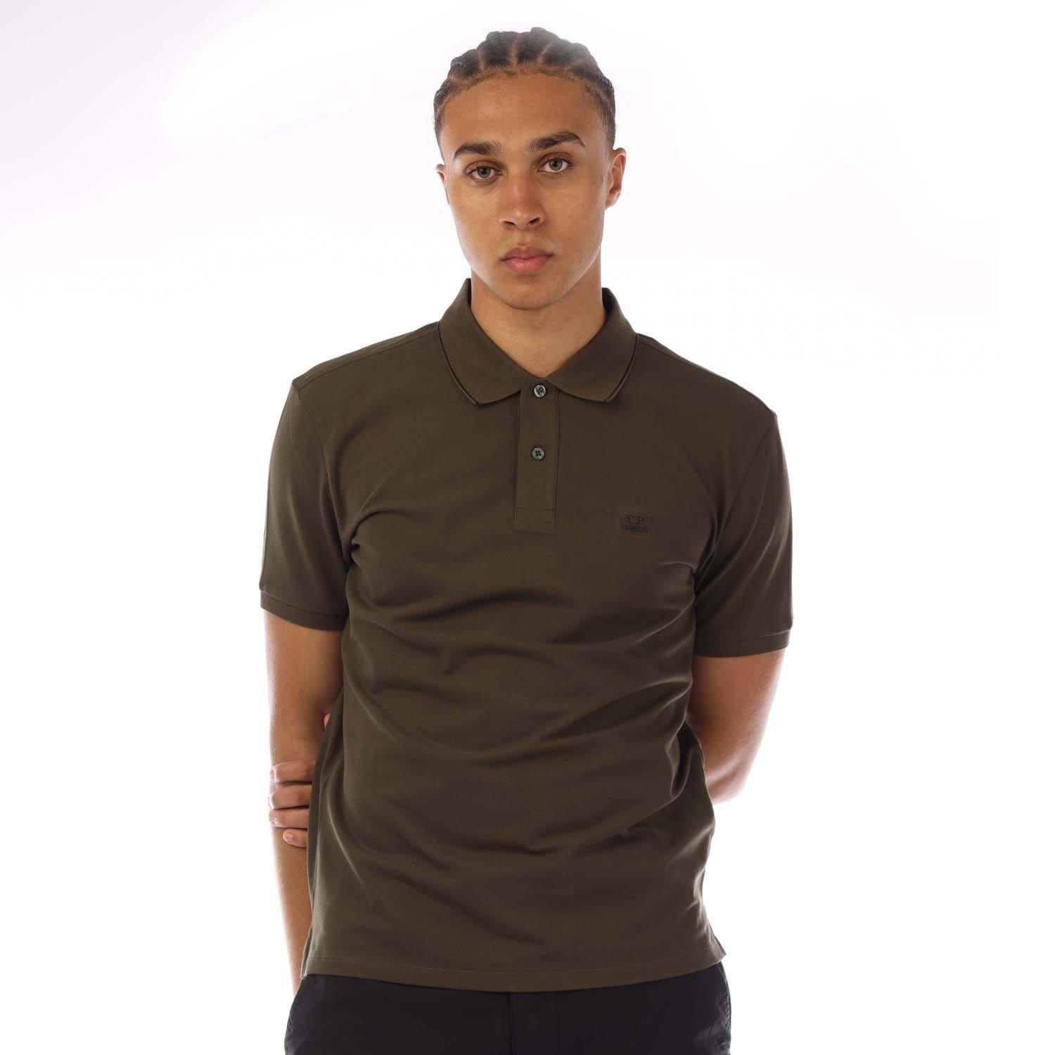CP Company Stretch Piquet Logo Polo Shirt - Green - S