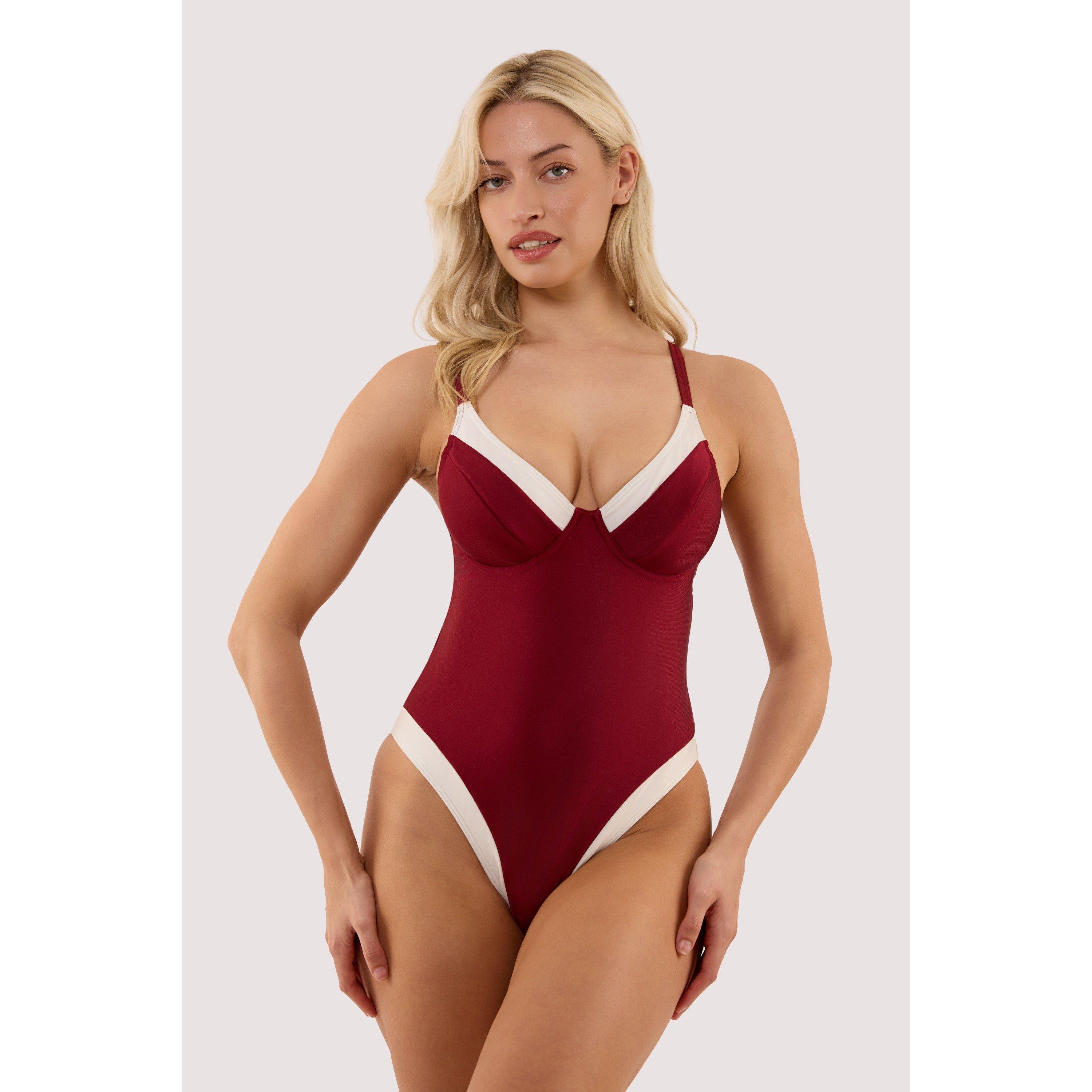 Wine - Wolf and Whistle - Stasia Wine and Ivory Fuller Bust Underwired Swims - 1