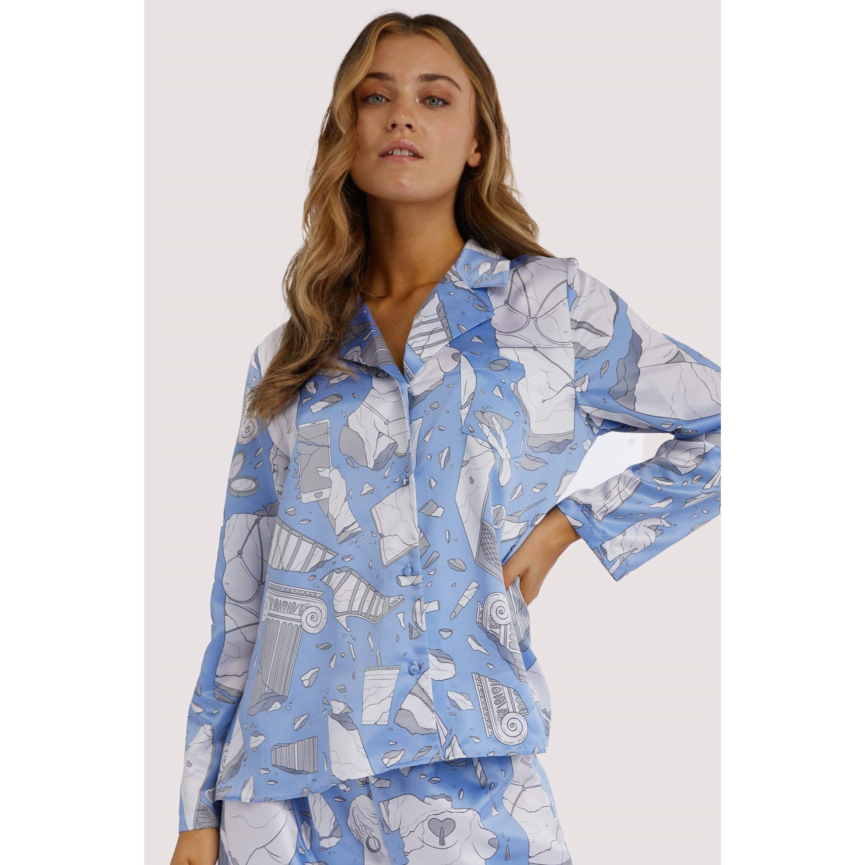 Blue - Playful Promises - Logan Spector Statues Drop Hem Long Sleeve Pj Top - 2