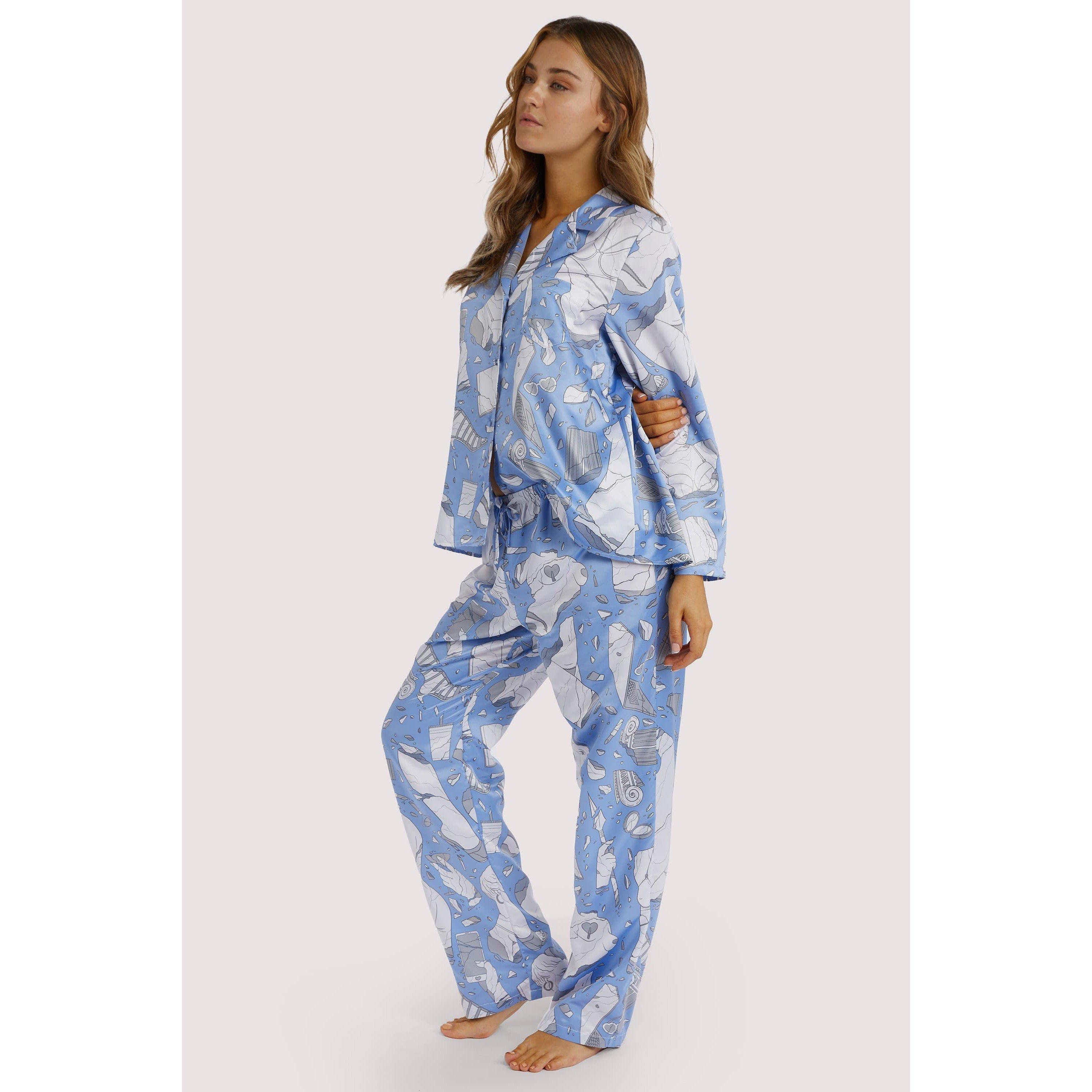 Blue - Playful Promises - Logan Spector Statues Drop Hem Long Sleeve Pj Top - 3