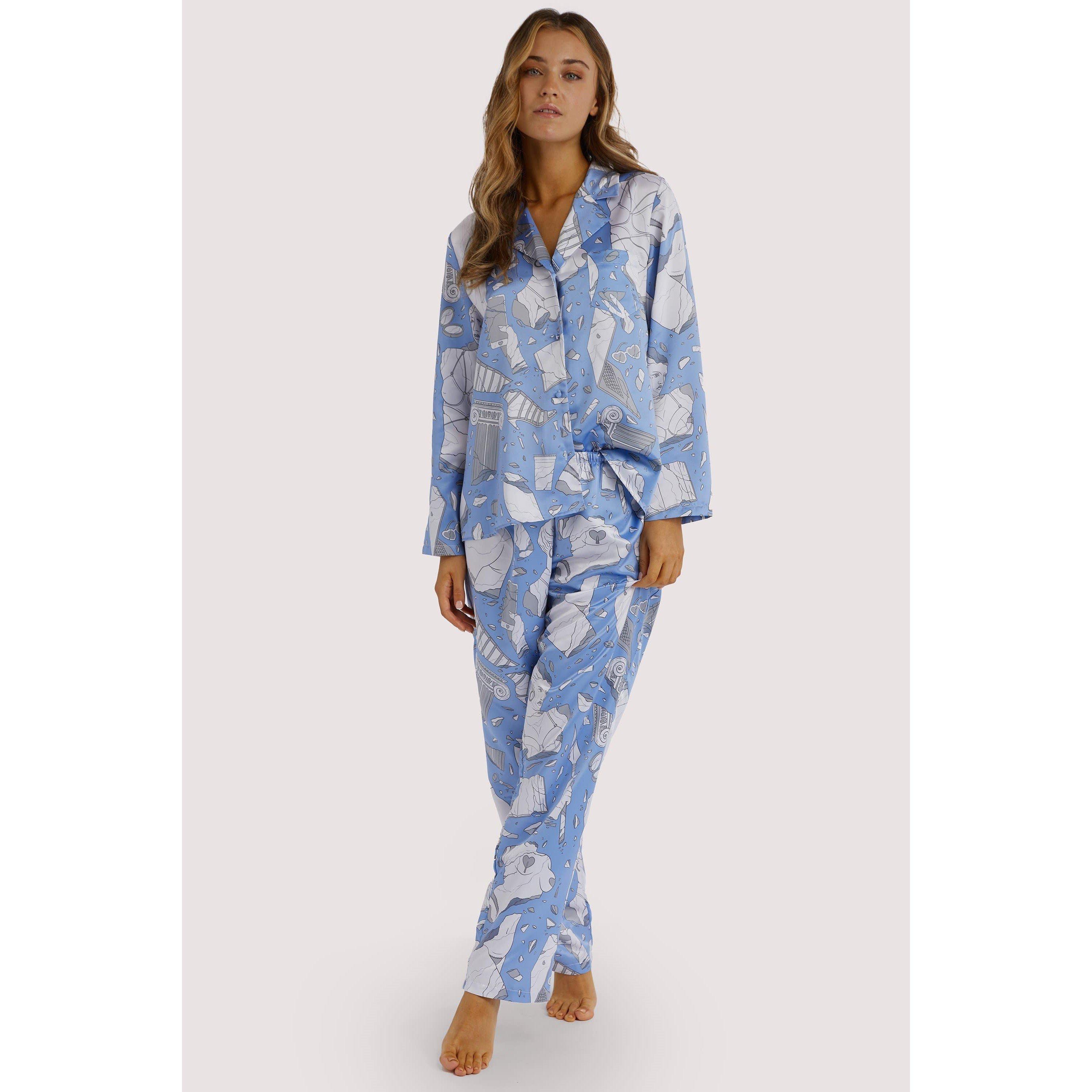 Blue - Playful Promises - Logan Spector Statues Drop Hem Long Sleeve Pj Top - 4