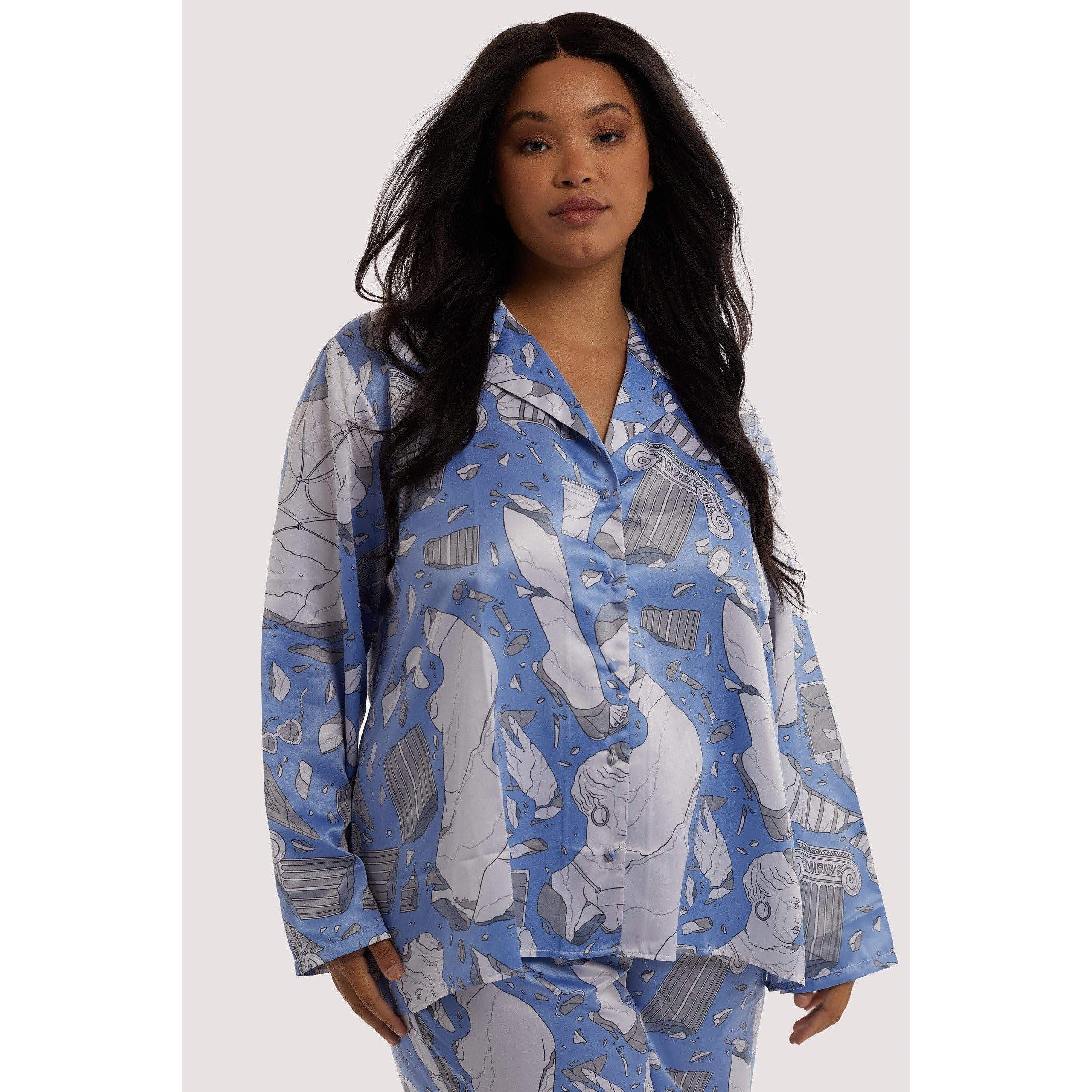 Blue - Playful Promises - Logan Spector Statues Drop Hem Long Sleeve Pj Top - 5