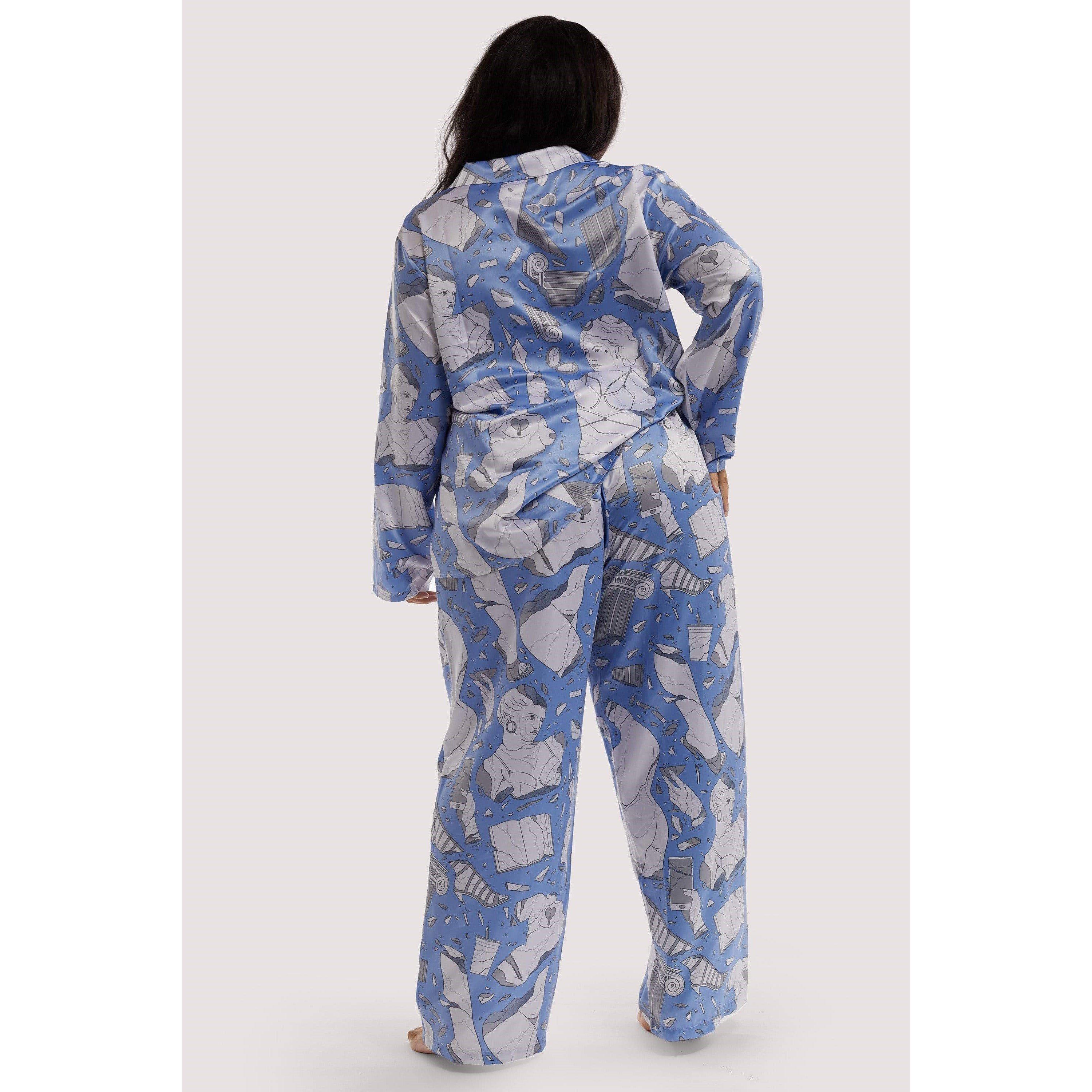 Blue - Playful Promises - Logan Spector Statues Drop Hem Long Sleeve Pj Top - 6