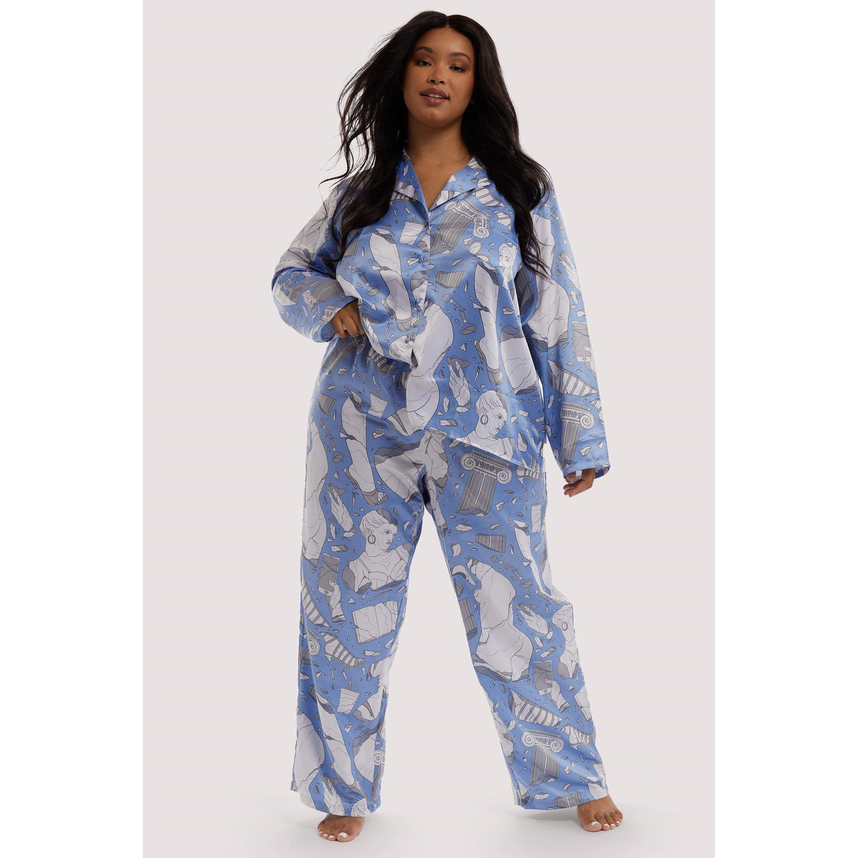 Blue - Playful Promises - Logan Spector Statues Drop Hem Long Sleeve Pj Top - 8