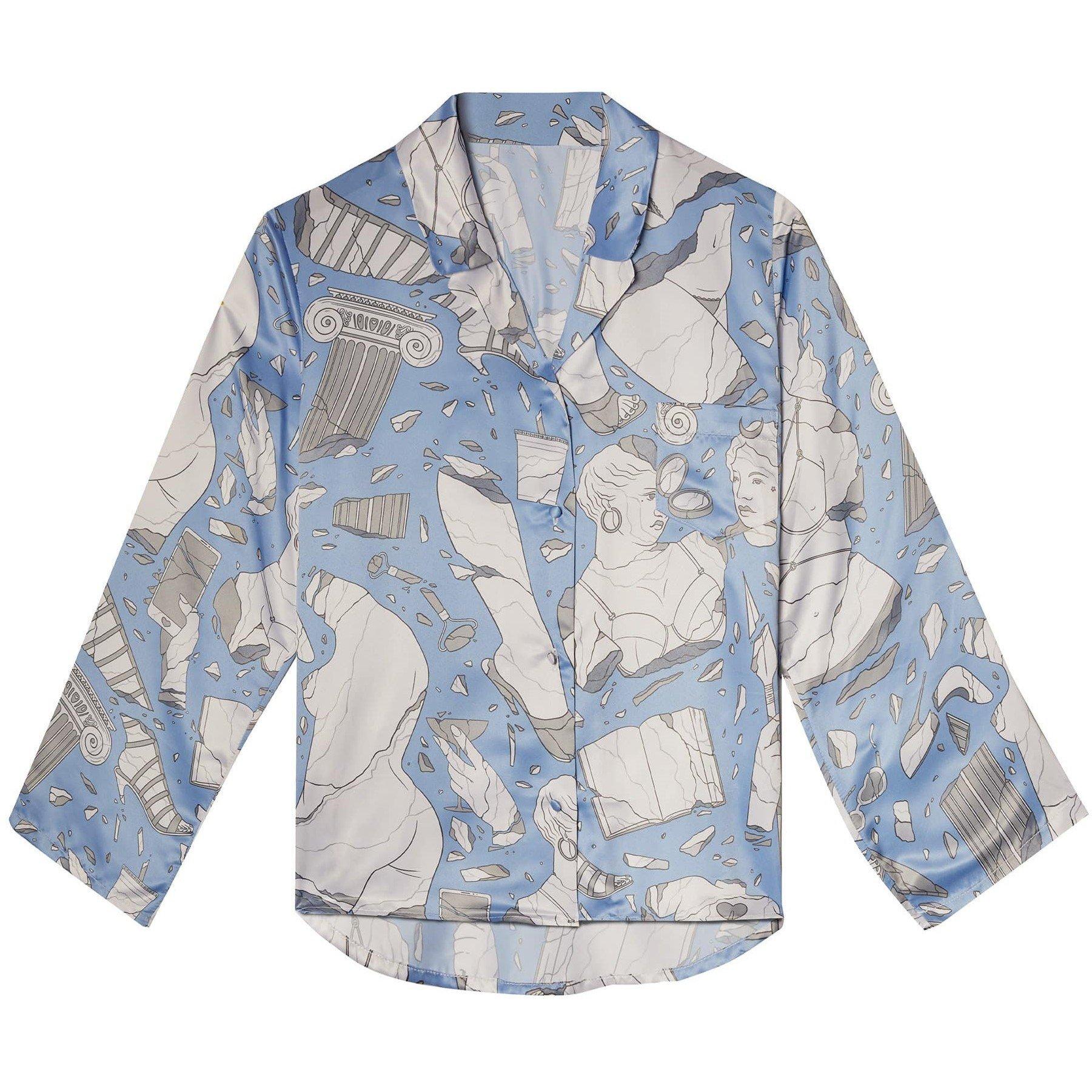 Blue - Playful Promises - Logan Spector Statues Drop Hem Long Sleeve Pj Top - 9