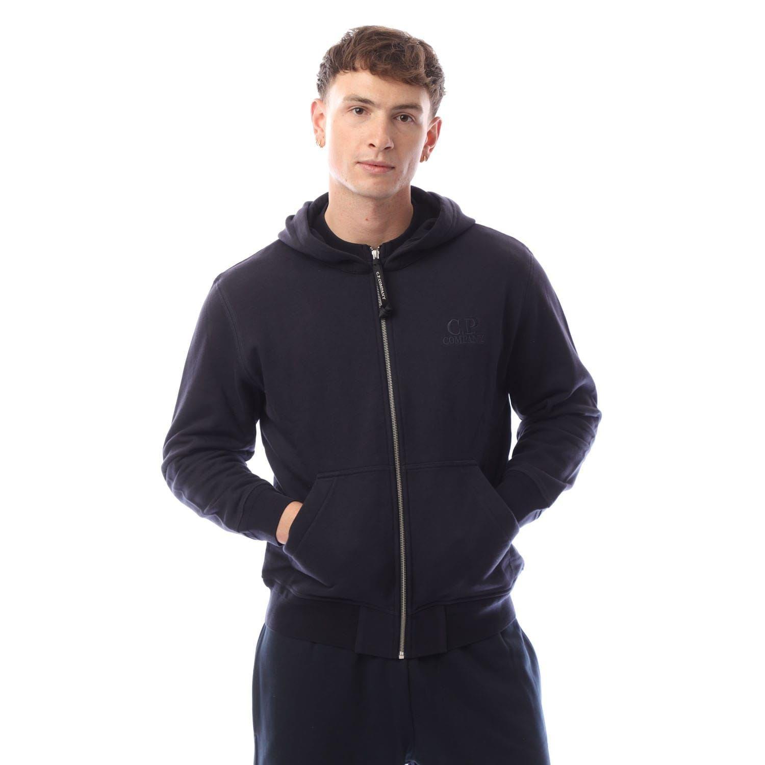 Navy - CP Company - Diagonal Raised Fleece Logo Full-Zip Hoodie - 1