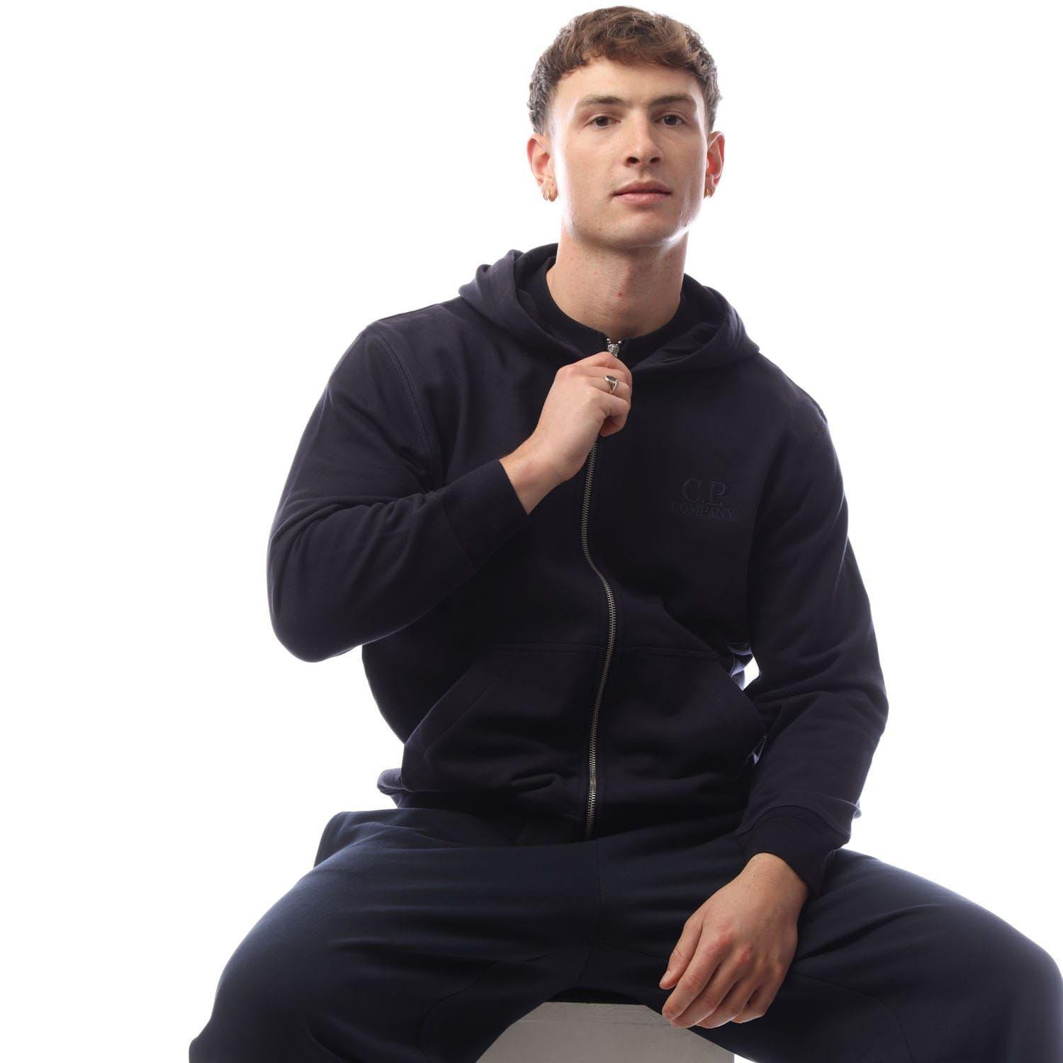 Navy - CP Company - Diagonal Raised Fleece Logo Full-Zip Hoodie - 4