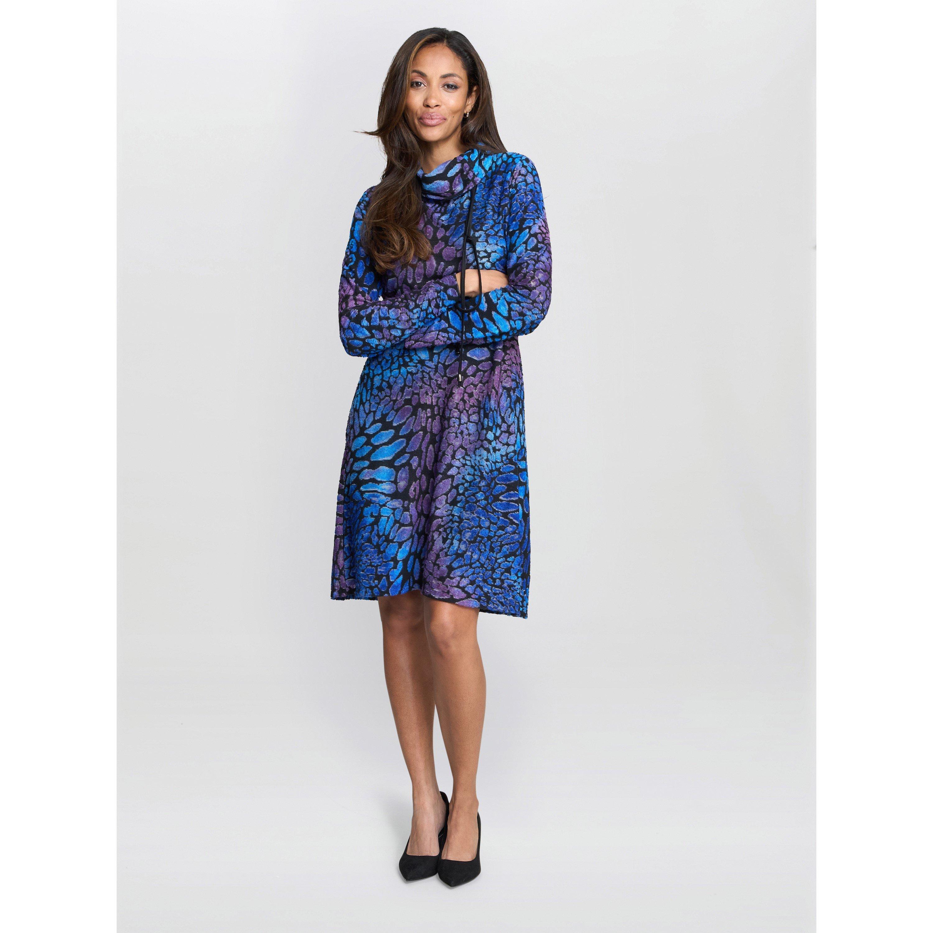 Blue - Gina Bacconi - Aileen Abstract Print Dress - 2