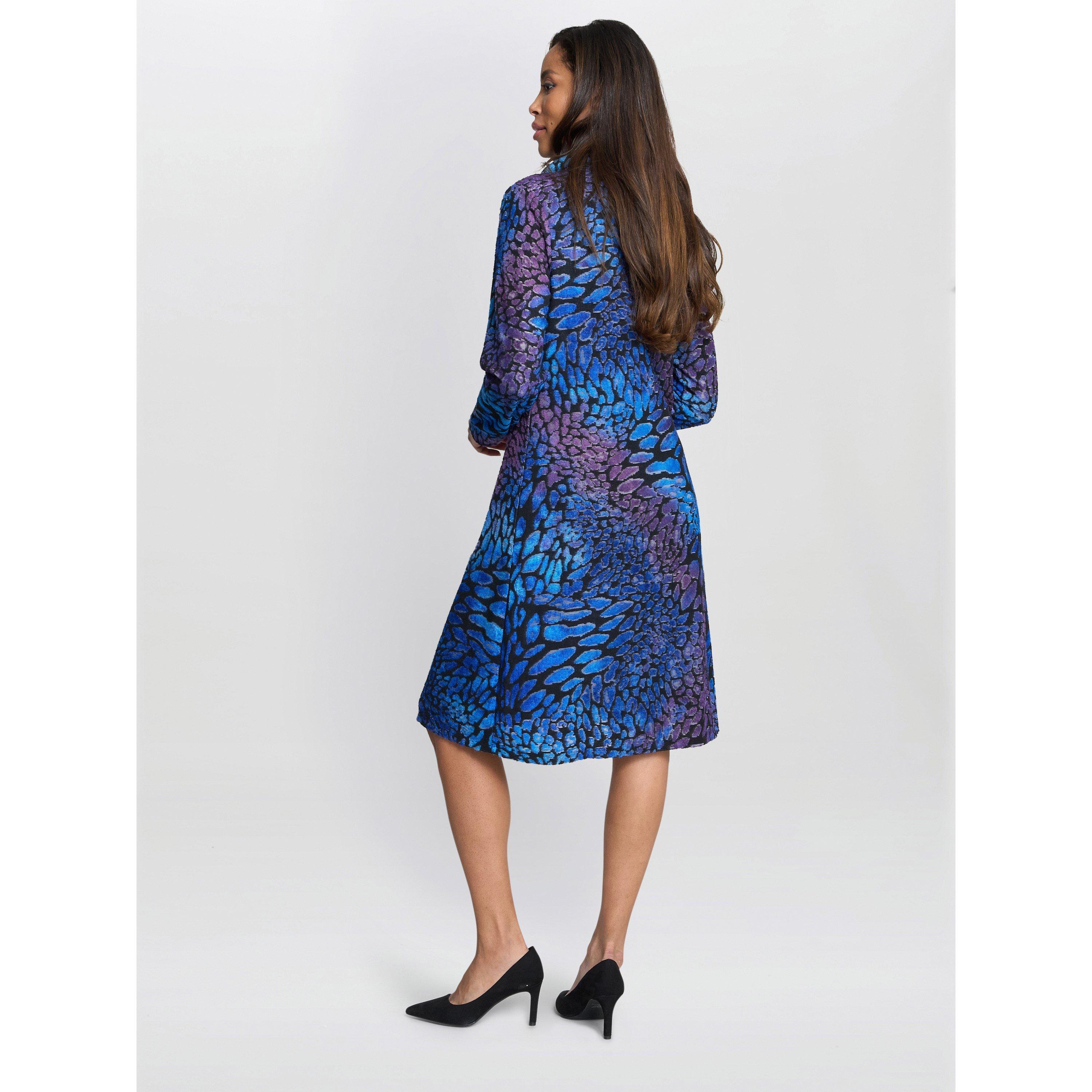 Blue - Gina Bacconi - Aileen Abstract Print Dress - 3