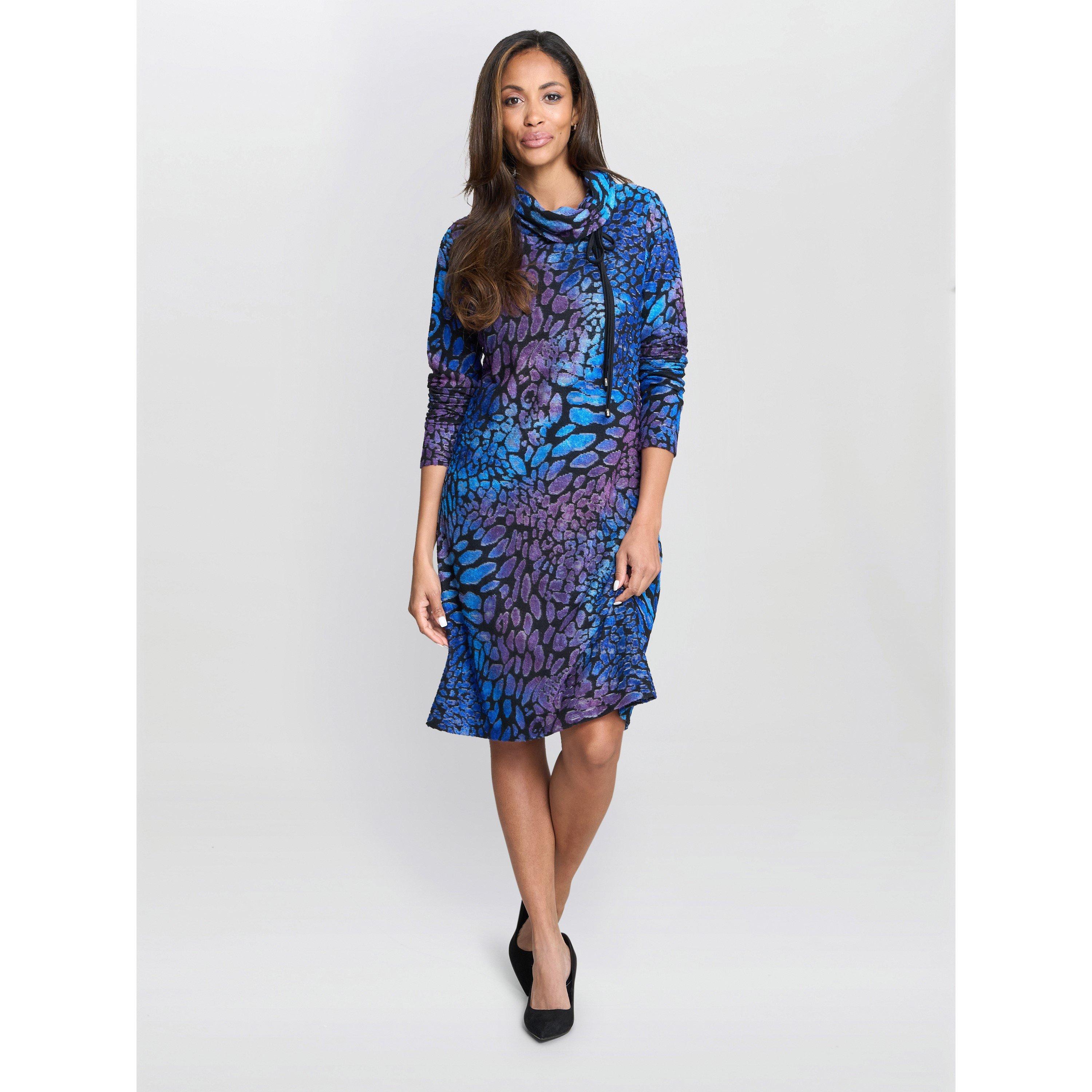 Blue - Gina Bacconi - Aileen Abstract Print Dress - 4