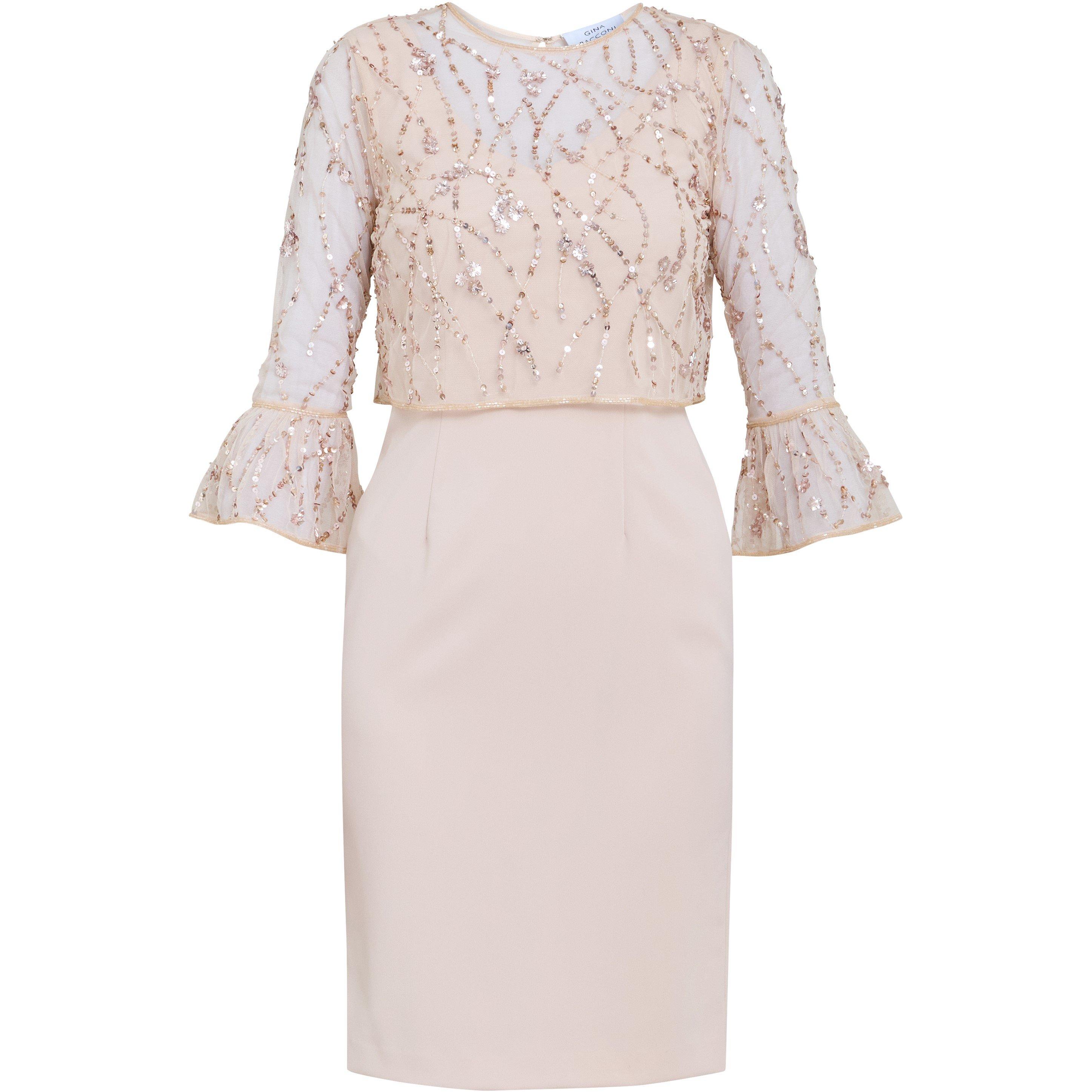 Antique Rose - Gina Bacconi - Pippa Beaded Jacket Crepe Shift Dress - 4