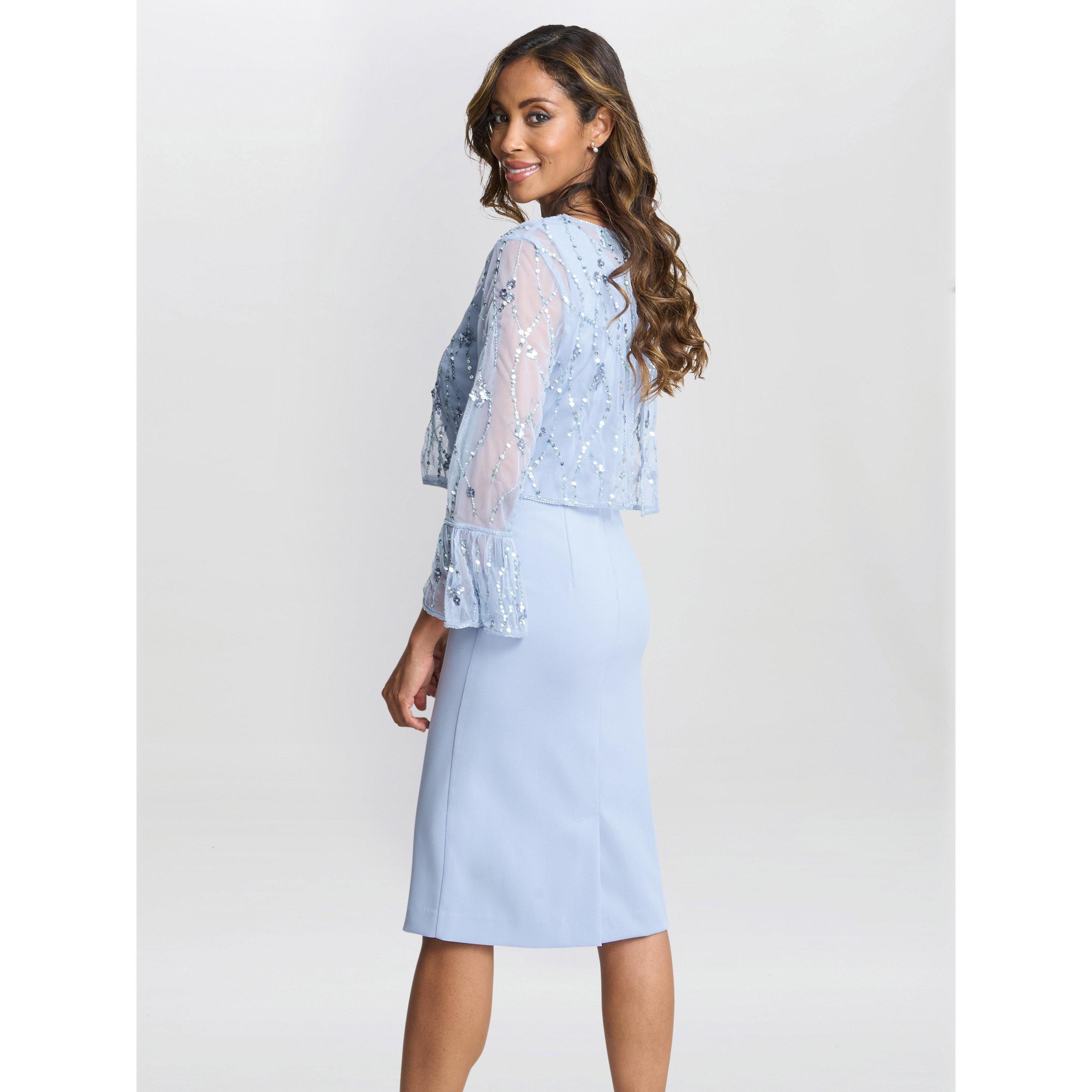 Nordic Blue - Gina Bacconi - Pippa Beaded Jacket Crepe Shift Dress - 2