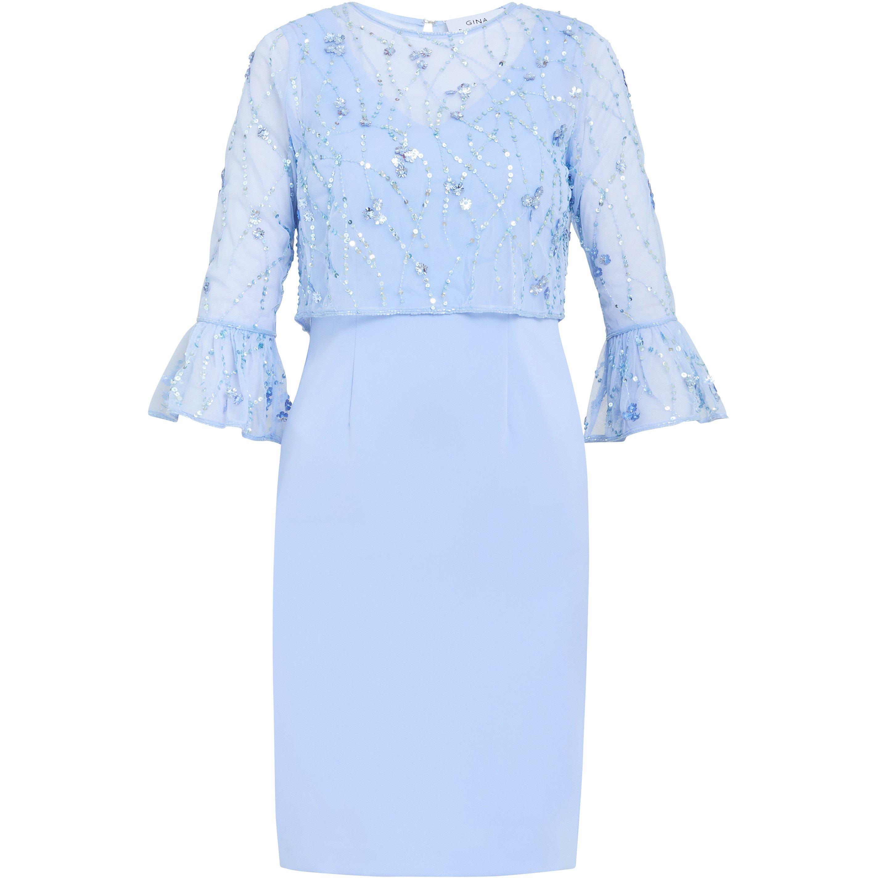 Nordic Blue - Gina Bacconi - Pippa Beaded Jacket Crepe Shift Dress - 4