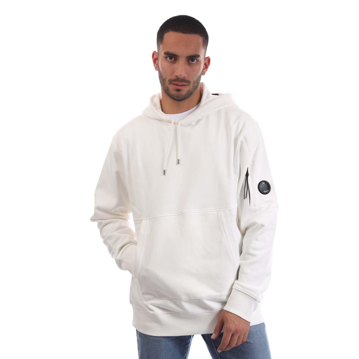 White - CP Company - Diagonal Raised Fleece Lens Hoodie - 1