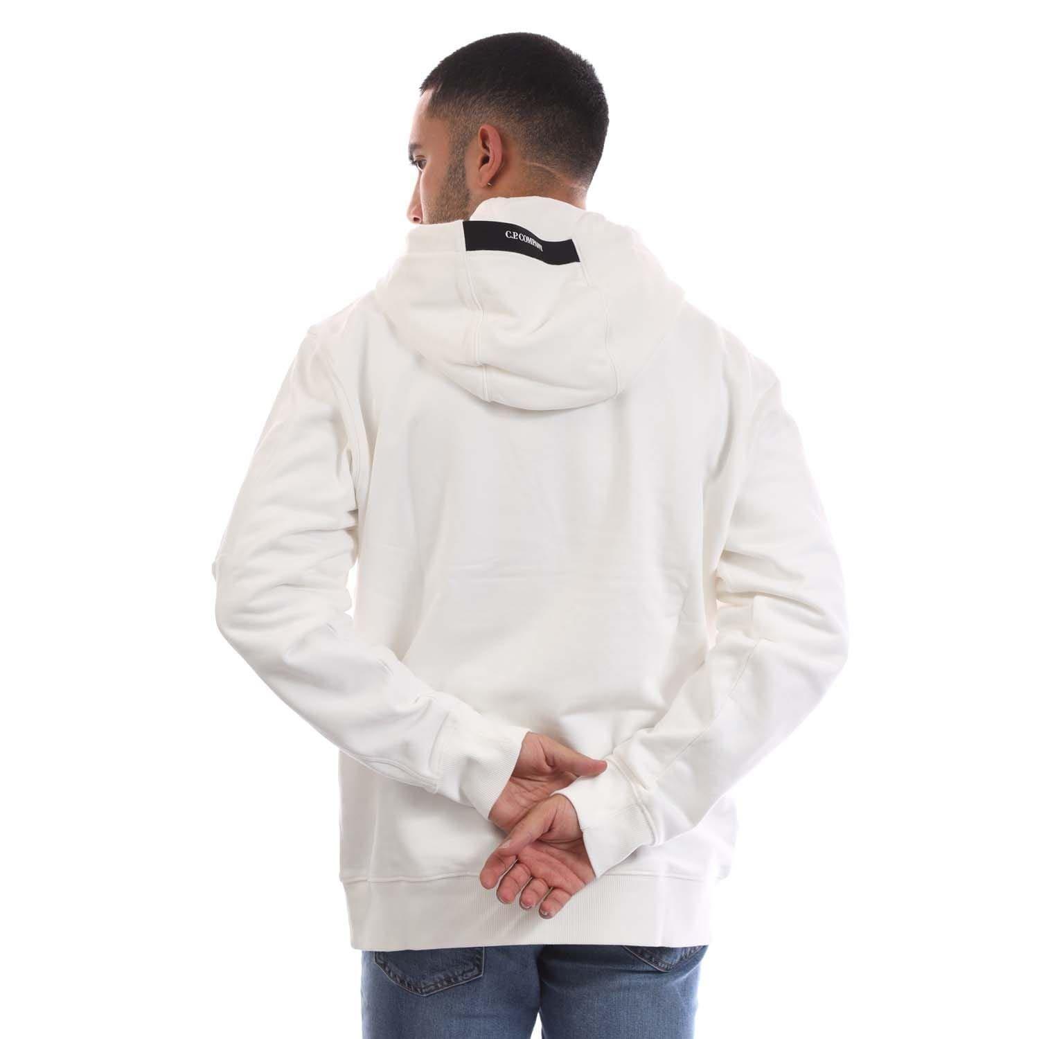 White - CP Company - Diagonal Raised Fleece Lens Hoodie - 3