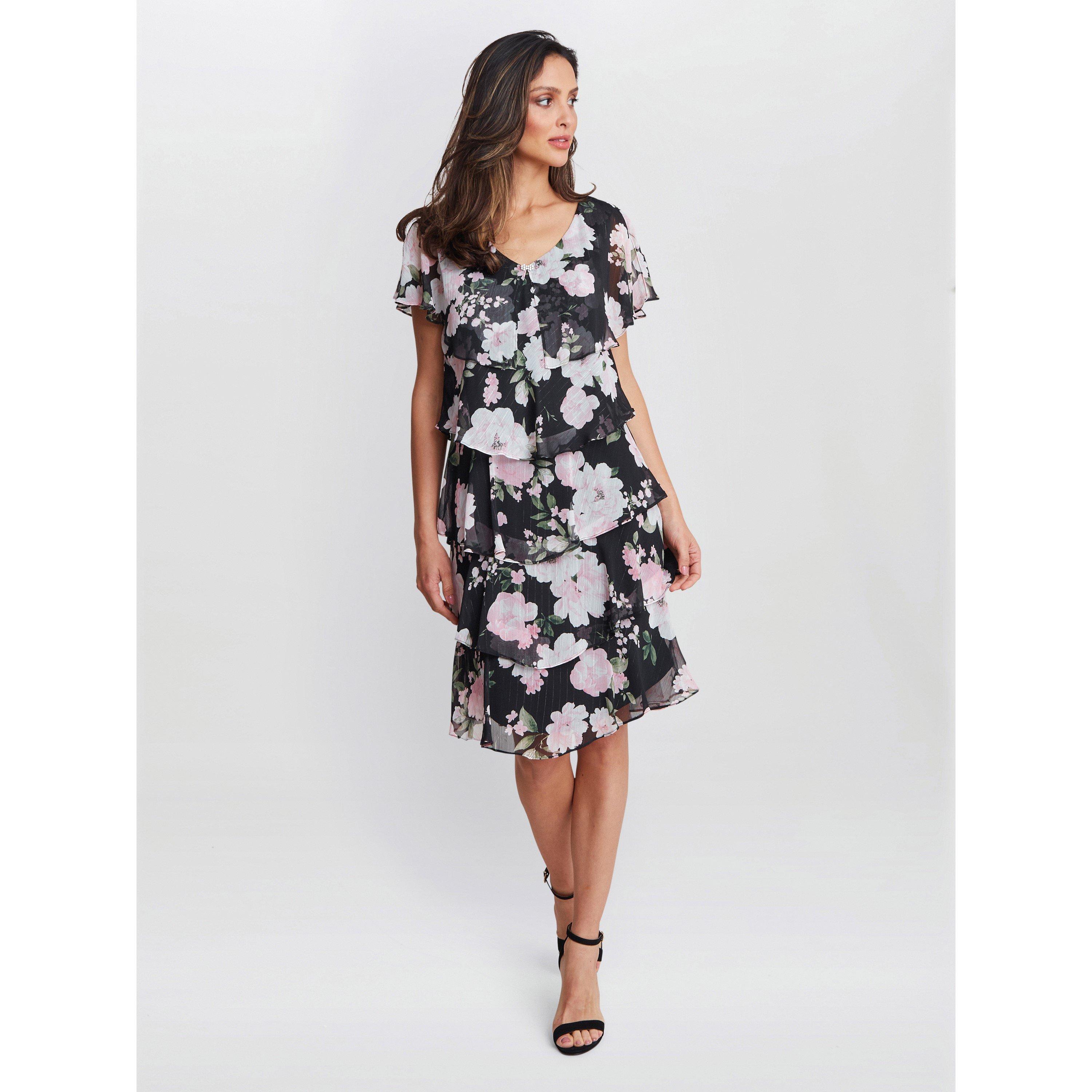 Black / Multi - Gina Bacconi - Nicola V Neck Printed Tiered Dress - 3