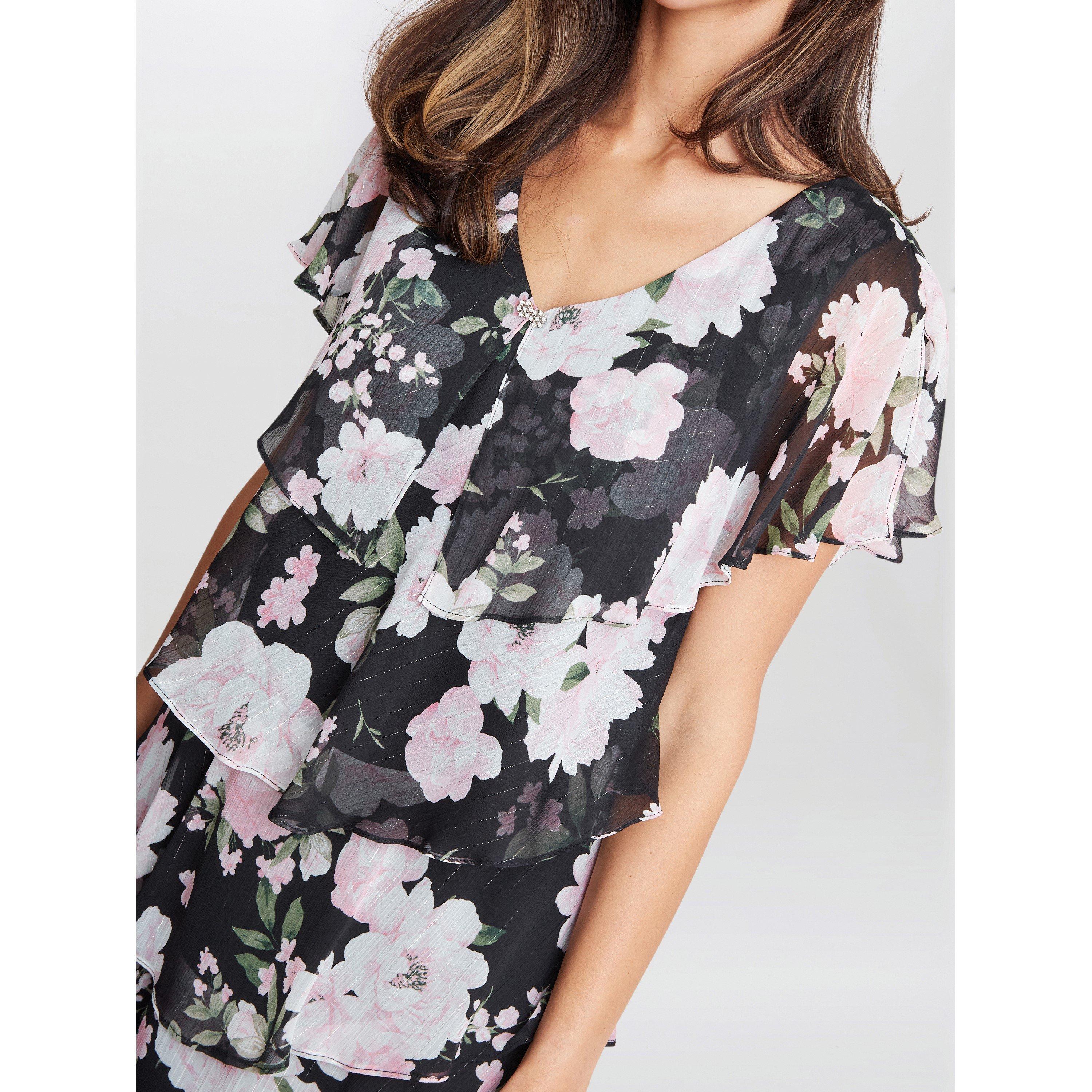 Black / Multi - Gina Bacconi - Nicola V Neck Printed Tiered Dress - 5