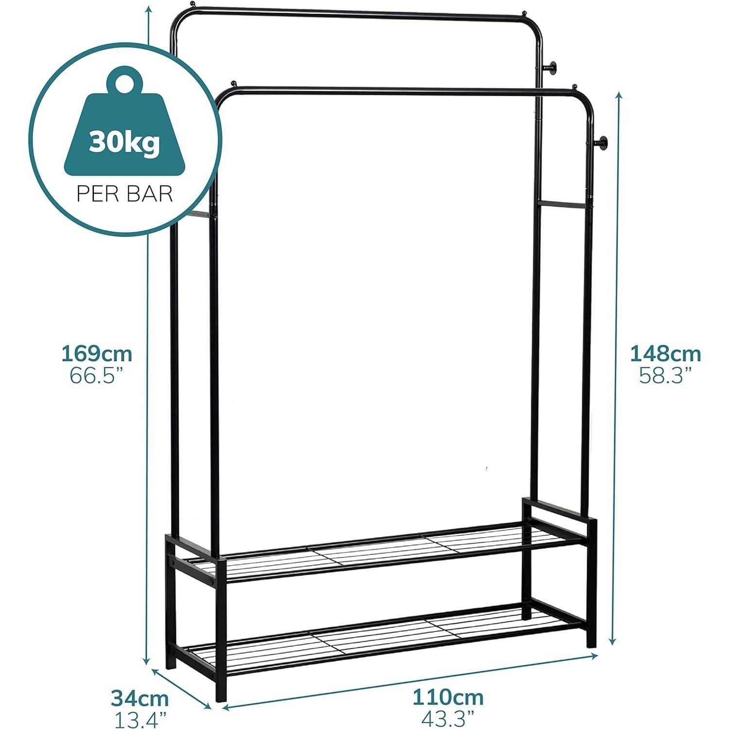 Black - House of Home - Freestanding Double Clothes Rail 3.5ft x 5.5 - 2
