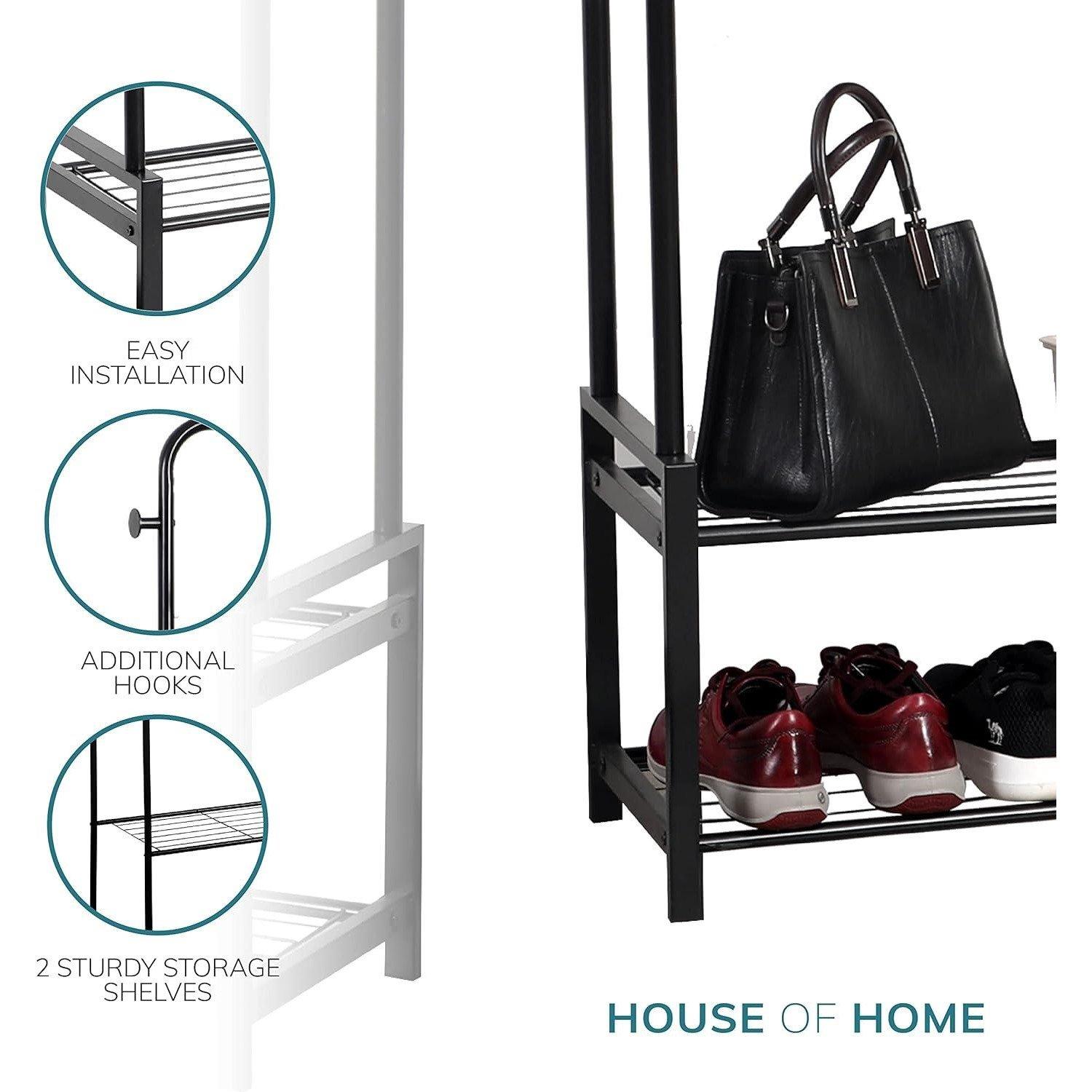 Black - House of Home - Freestanding Double Clothes Rail 3.5ft x 5.5 - 7