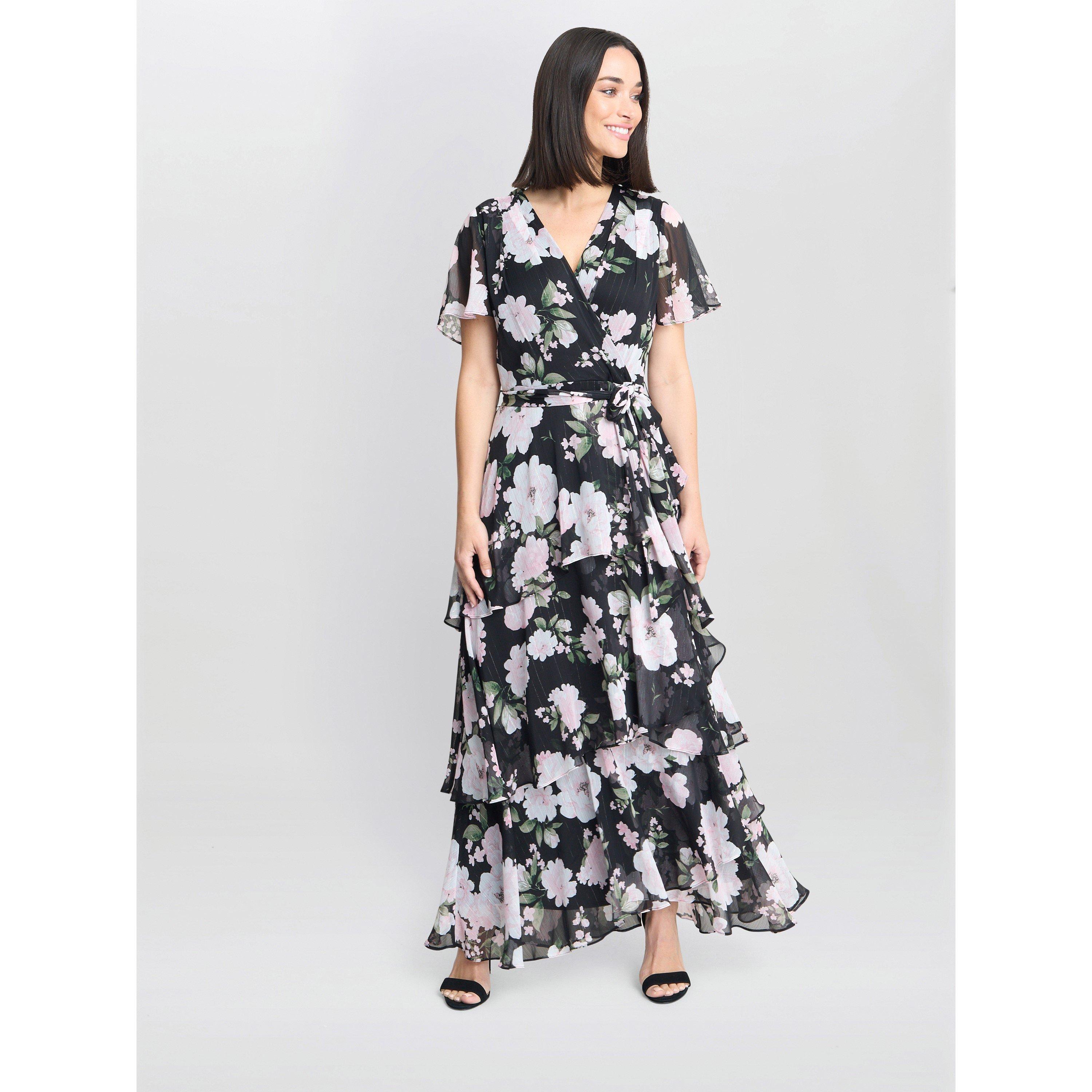 Black / Multi - Gina Bacconi - Sally Printed Maxi Tiered Dress - 1