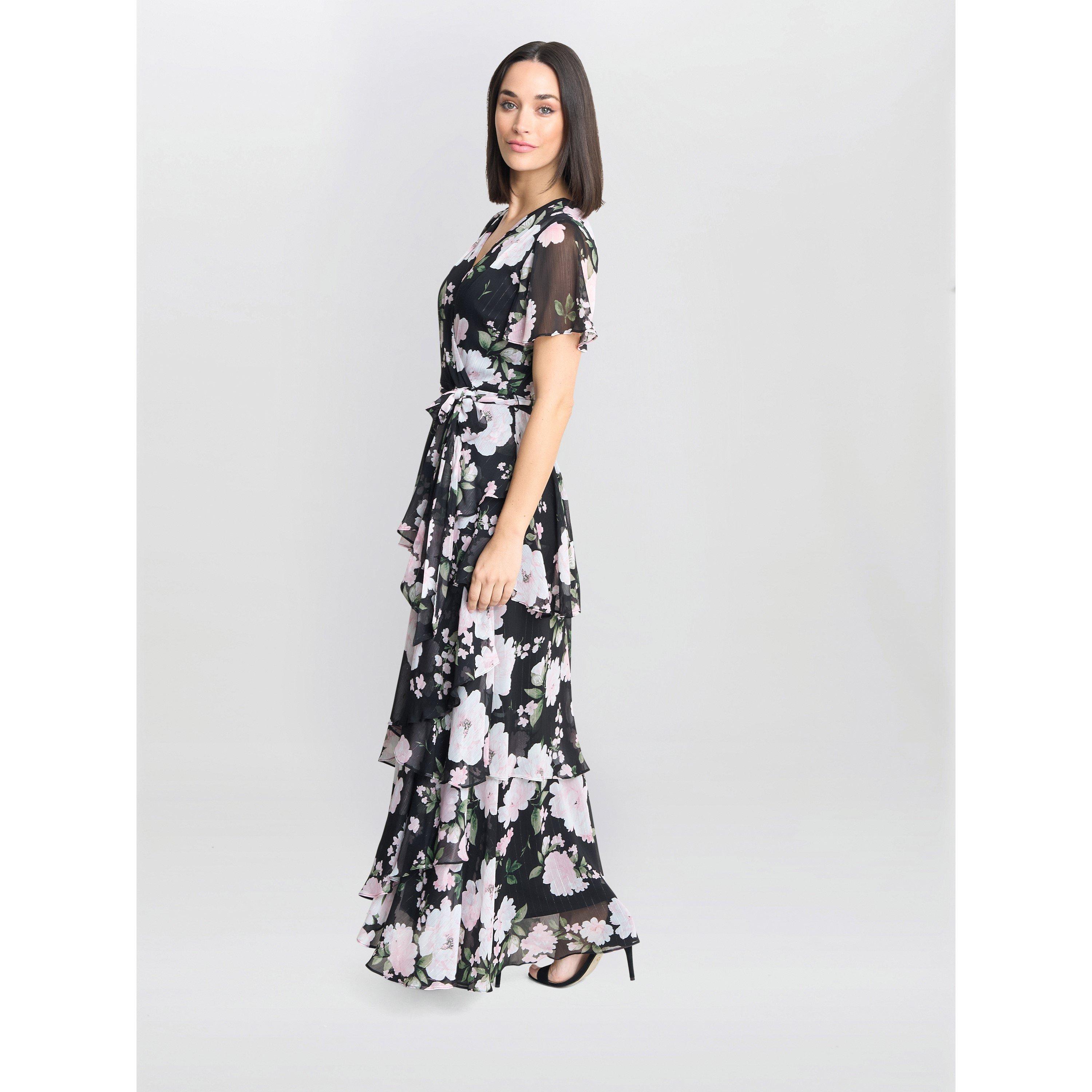 Black / Multi - Gina Bacconi - Sally Printed Maxi Tiered Dress - 5