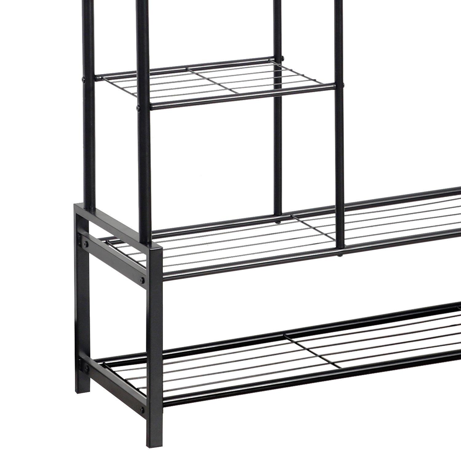 Black - House of Home - Double Clothes Rail with 2 Shoe Racks 3 Shelves - 5