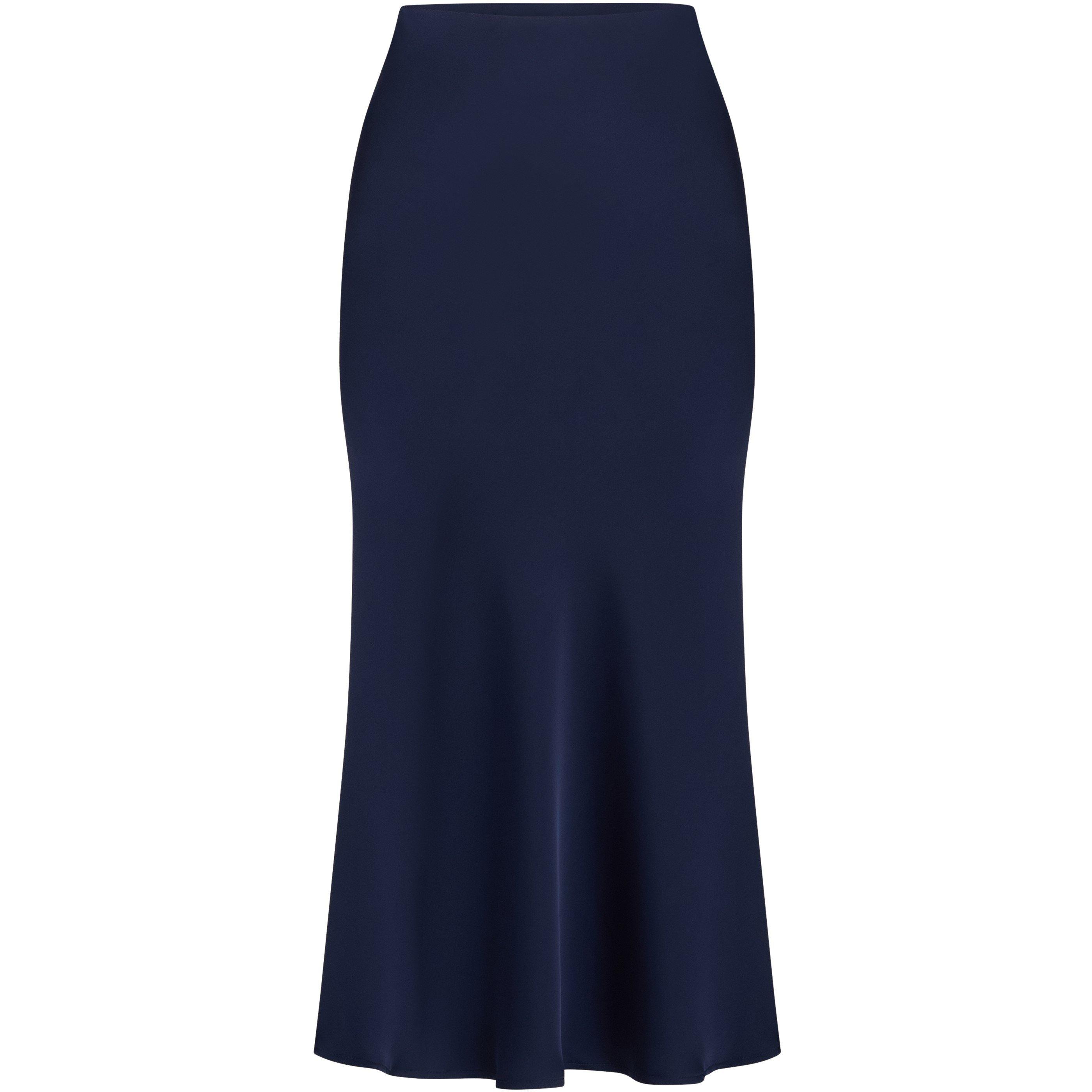 Navy - Gina Bacconi - Bobbi Satin Bias Cut Skirt - 1