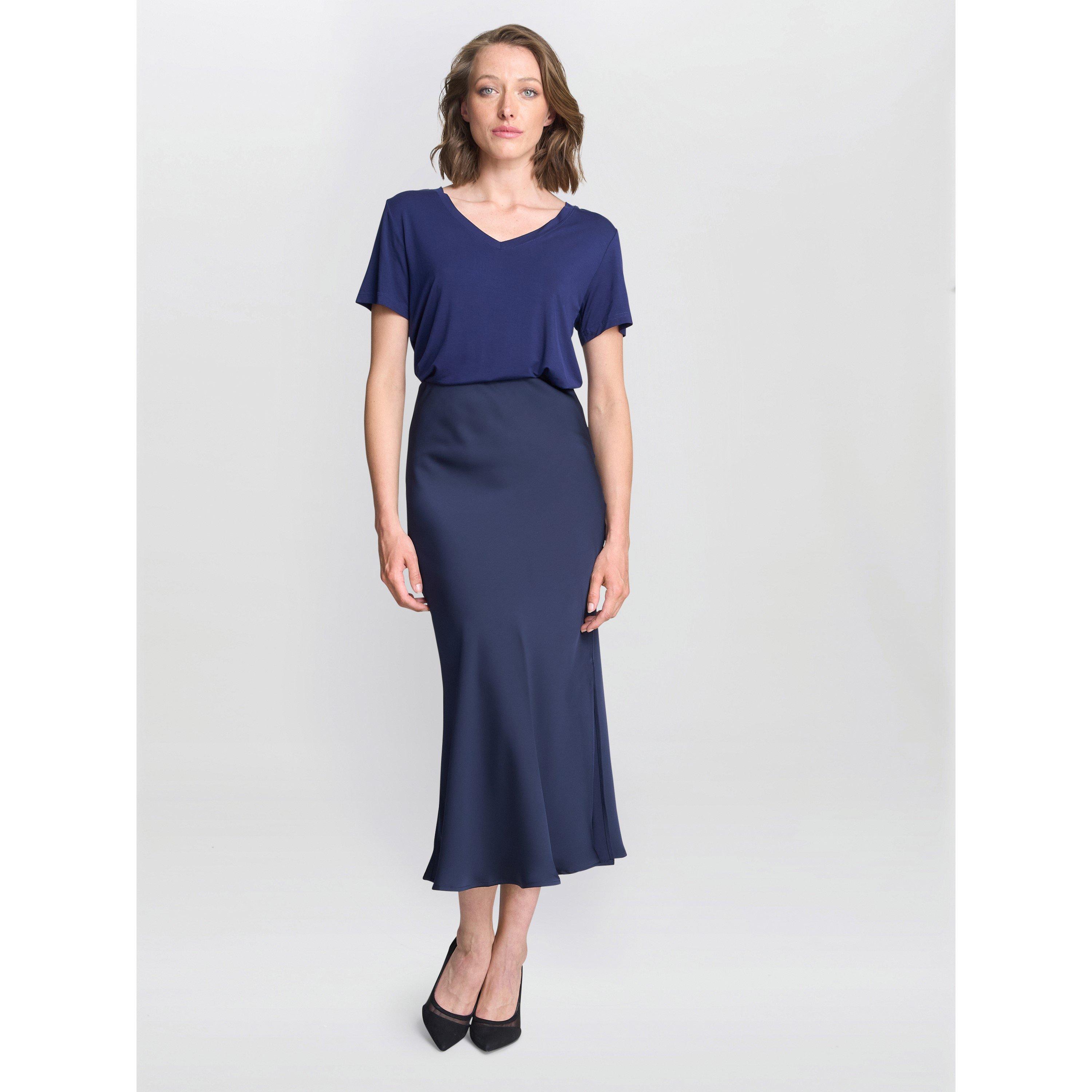 Navy - Gina Bacconi - Bobbi Satin Bias Cut Skirt - 2