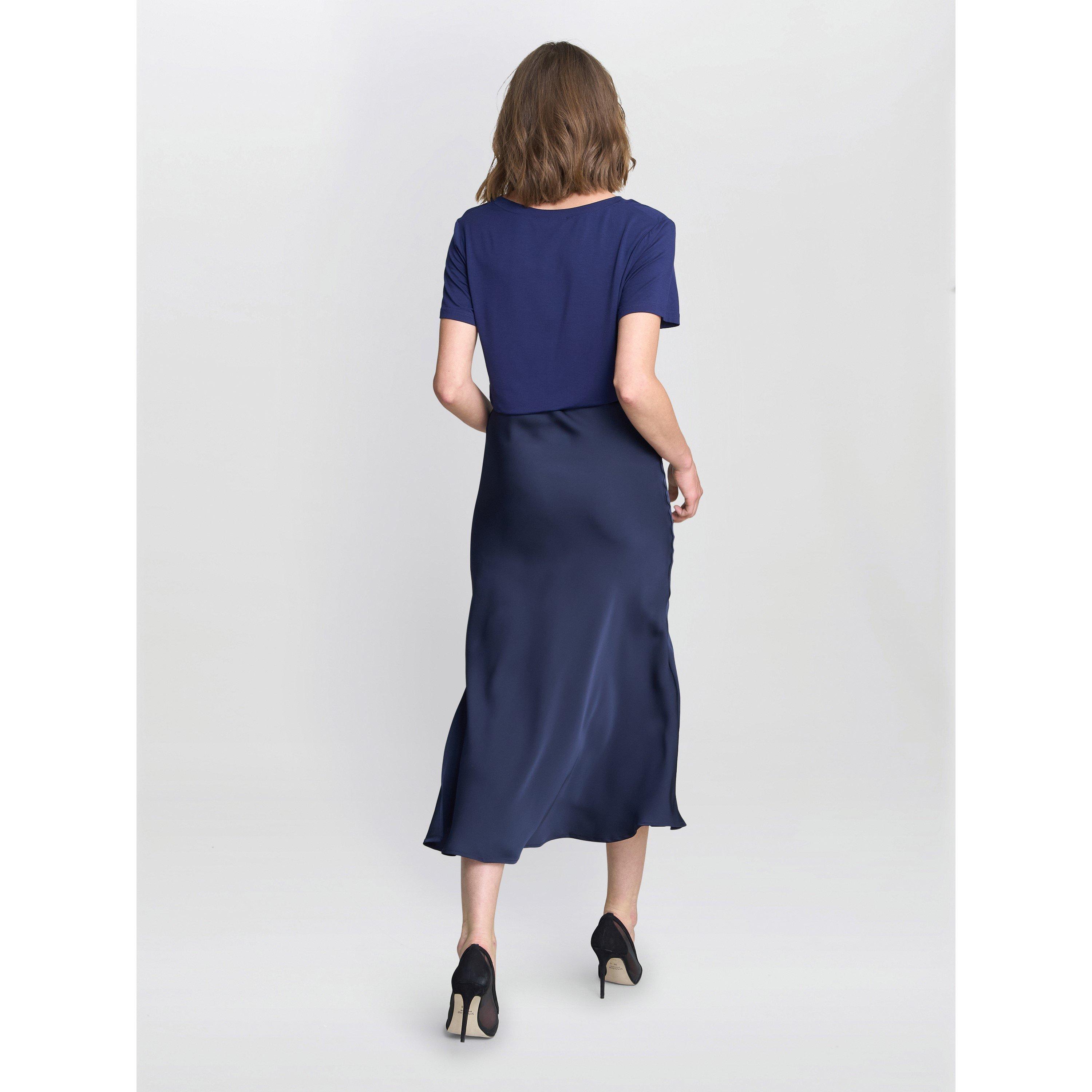 Navy - Gina Bacconi - Bobbi Satin Bias Cut Skirt - 3