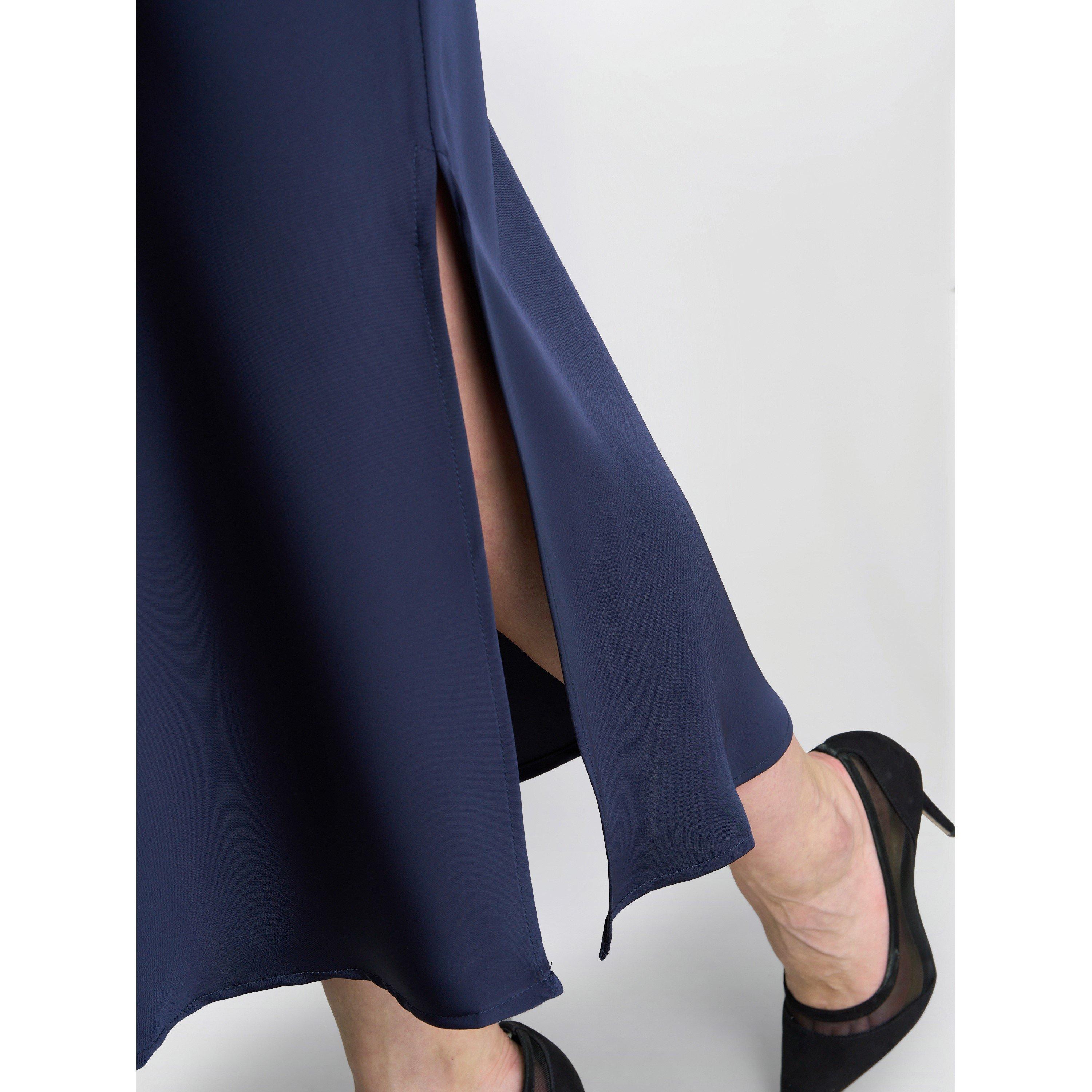 Navy - Gina Bacconi - Bobbi Satin Bias Cut Skirt - 5