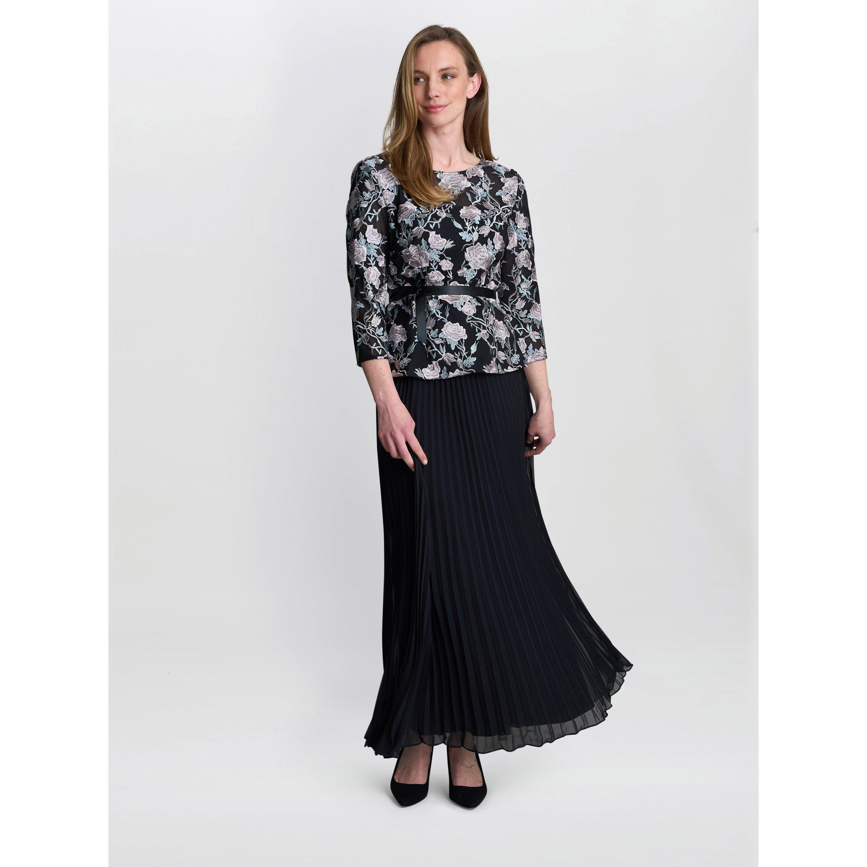 Black - Gina Bacconi - Women's Annie Long Pleated A Line Skirt - 1