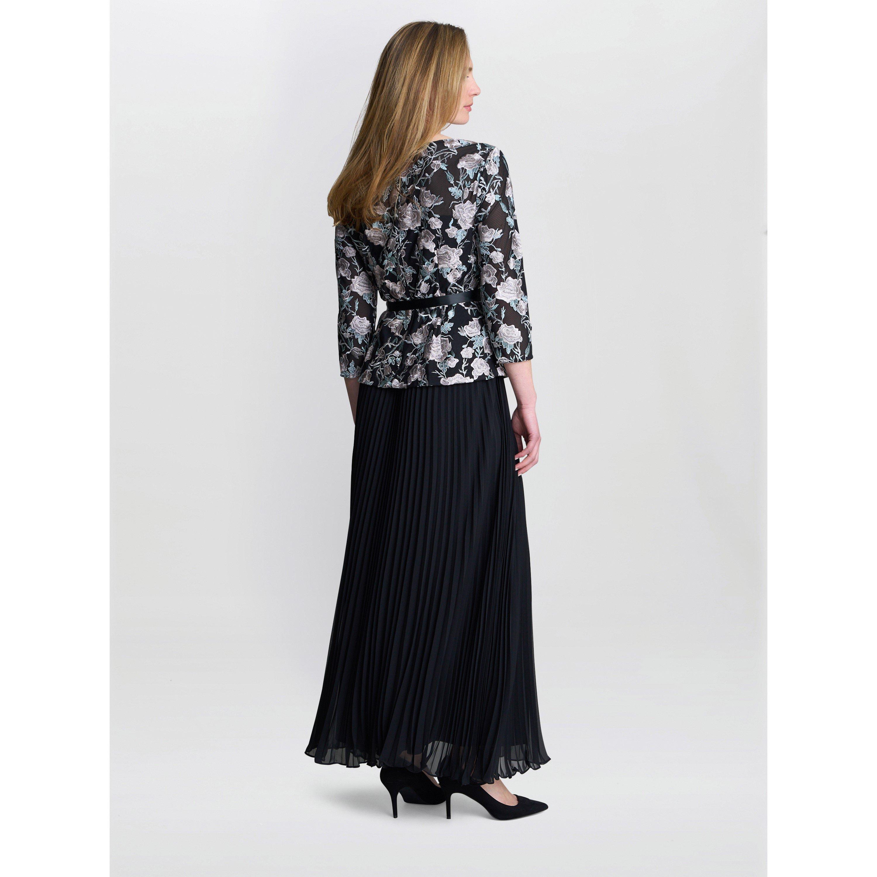 Black - Gina Bacconi - Women's Annie Long Pleated A Line Skirt - 2