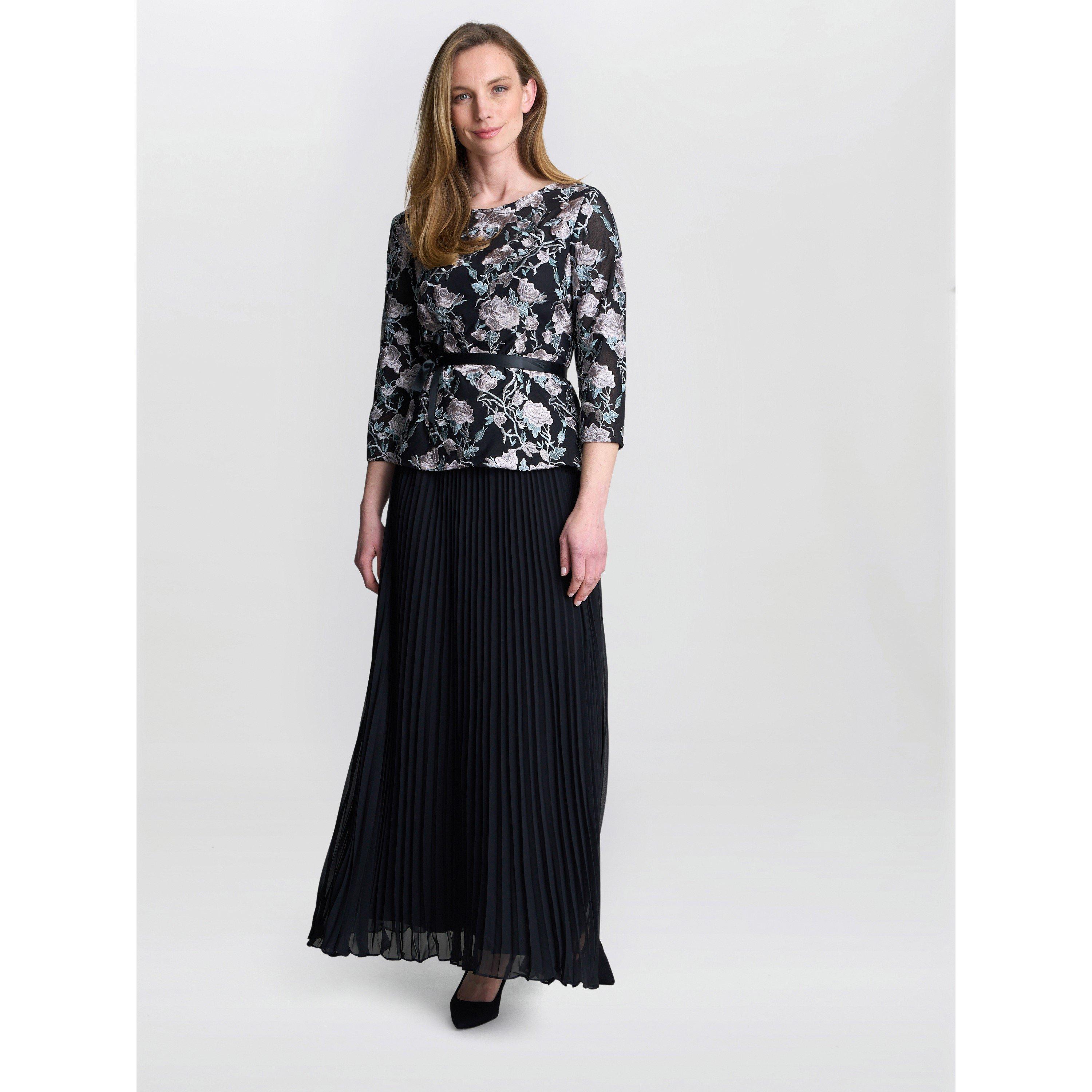 Black - Gina Bacconi - Women's Annie Long Pleated A Line Skirt - 5