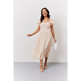In The Style Floral Puff Sleeve Milkmaid Midi Dress