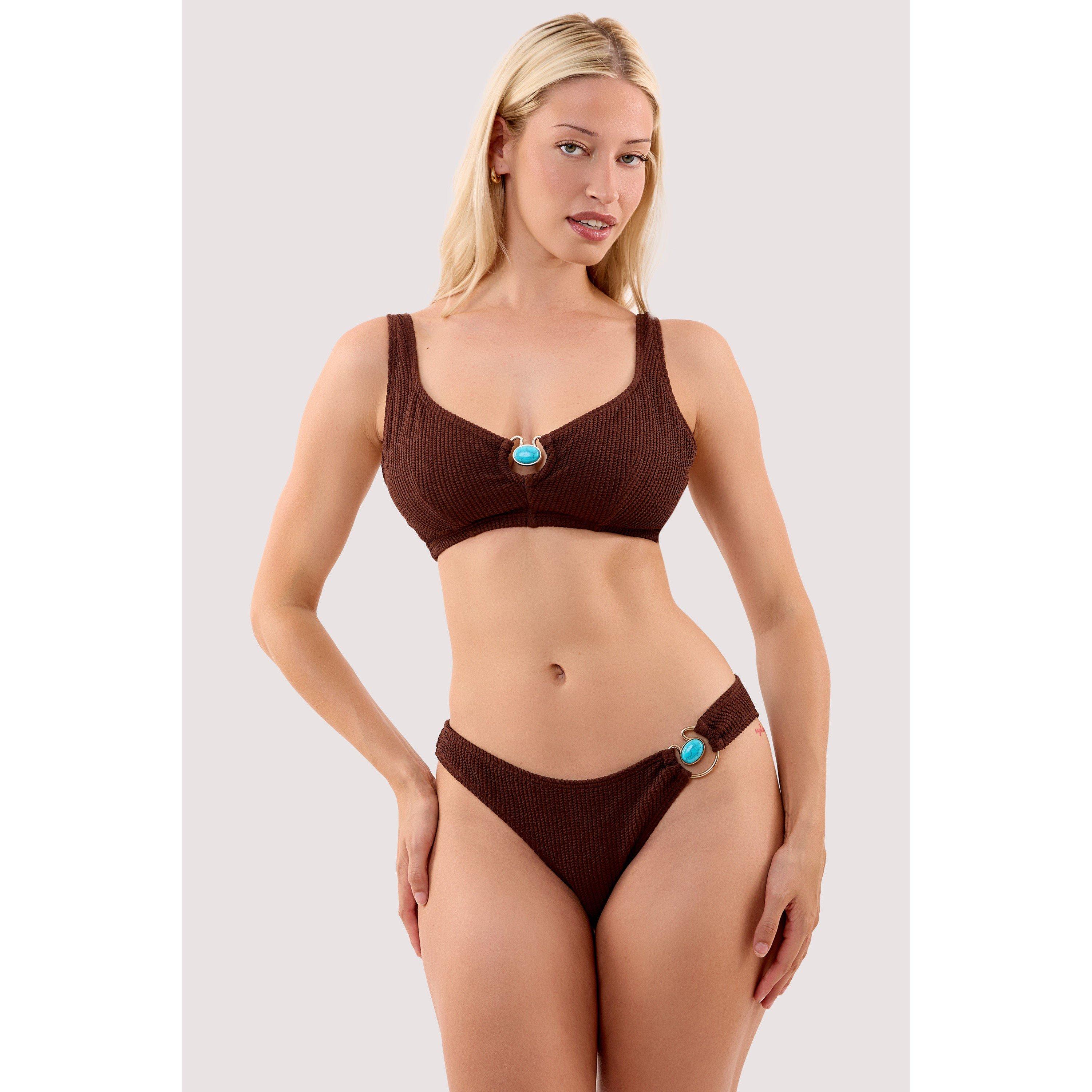 Brown & Turquoi - Wolf and Whistle - Talia Brown & Turquoise Textured High Leg Bikini B - 3