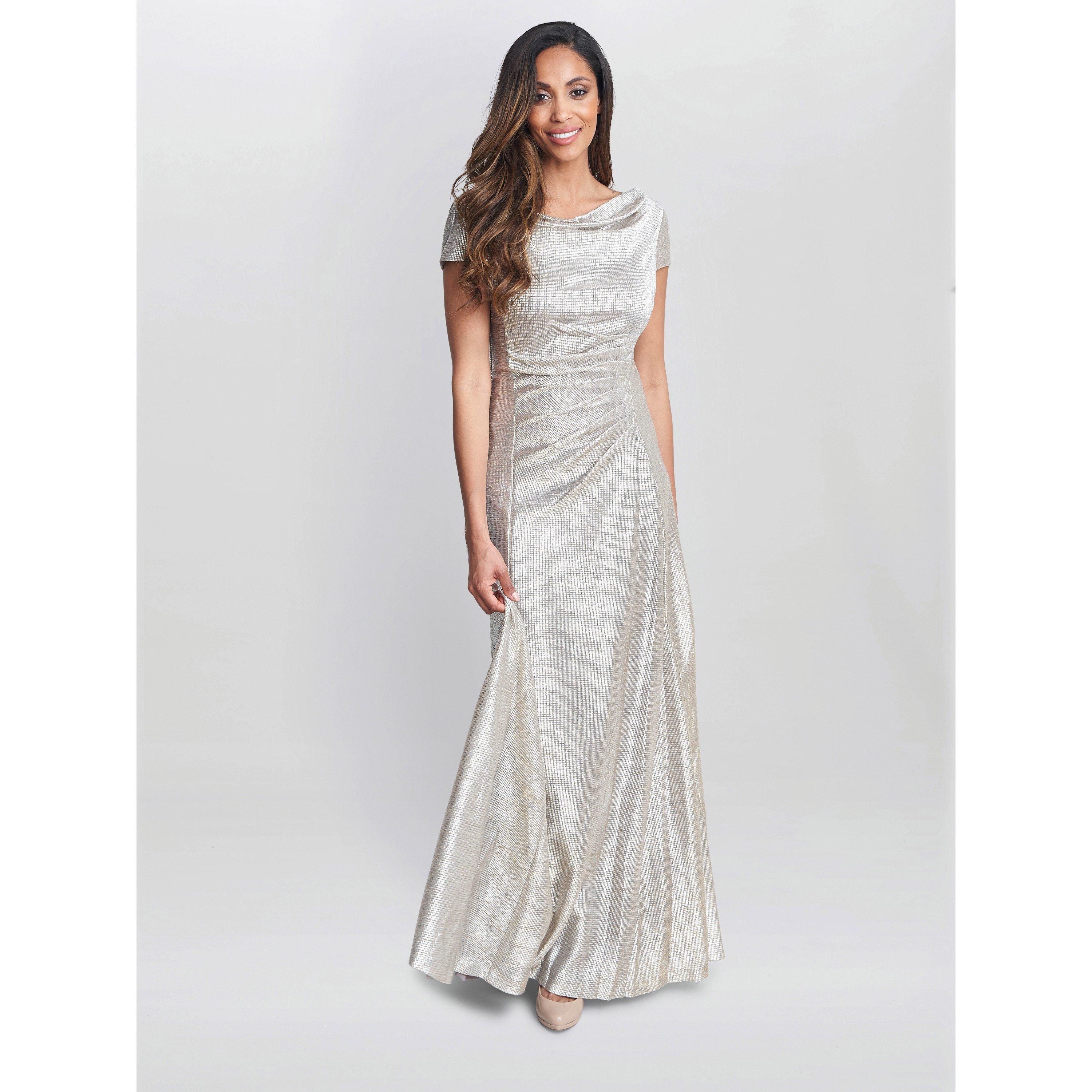 Champagne - Gina Bacconi - Alivia Metallic Cowl Maxi Dress - 1