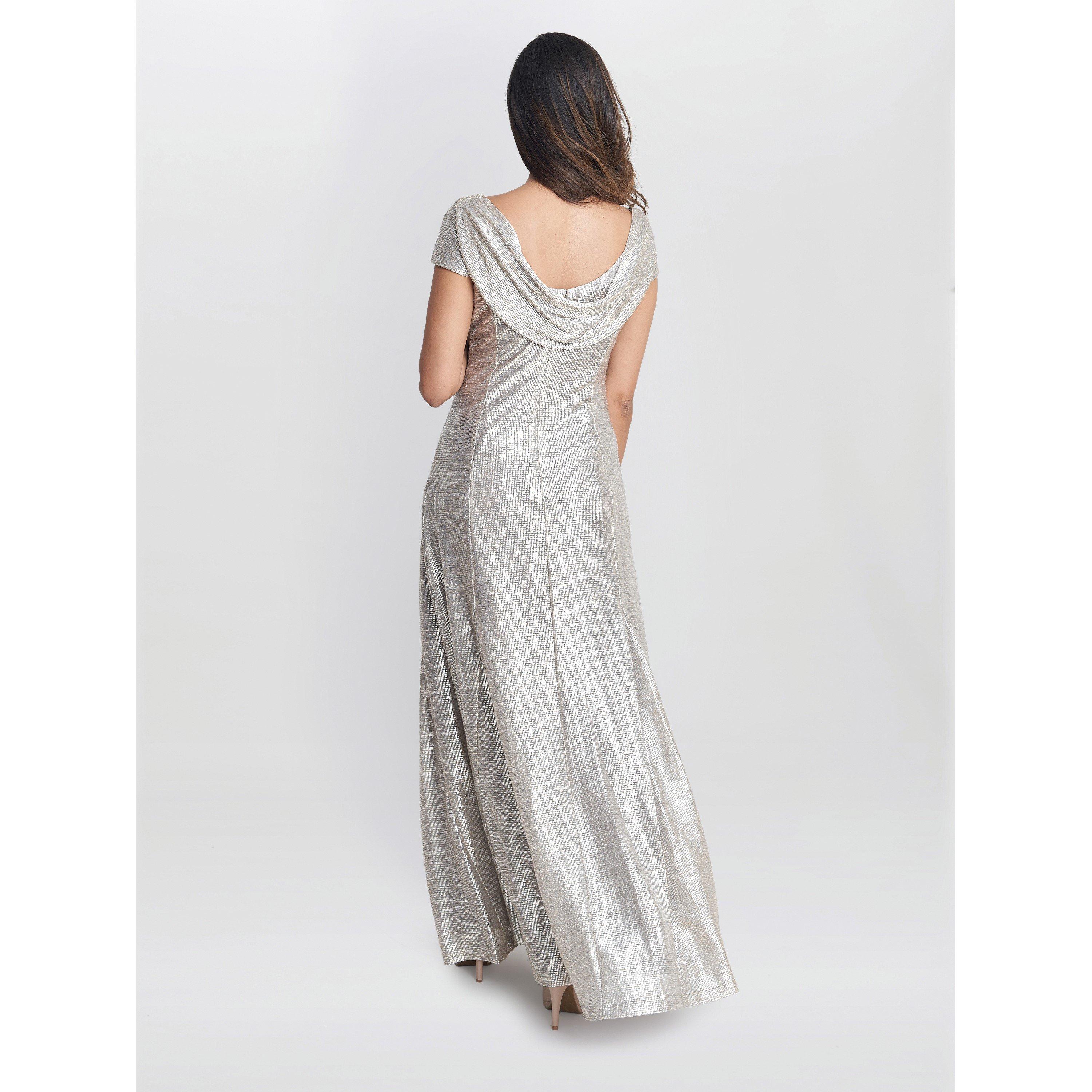 Champagne - Gina Bacconi - Alivia Metallic Cowl Maxi Dress - 2