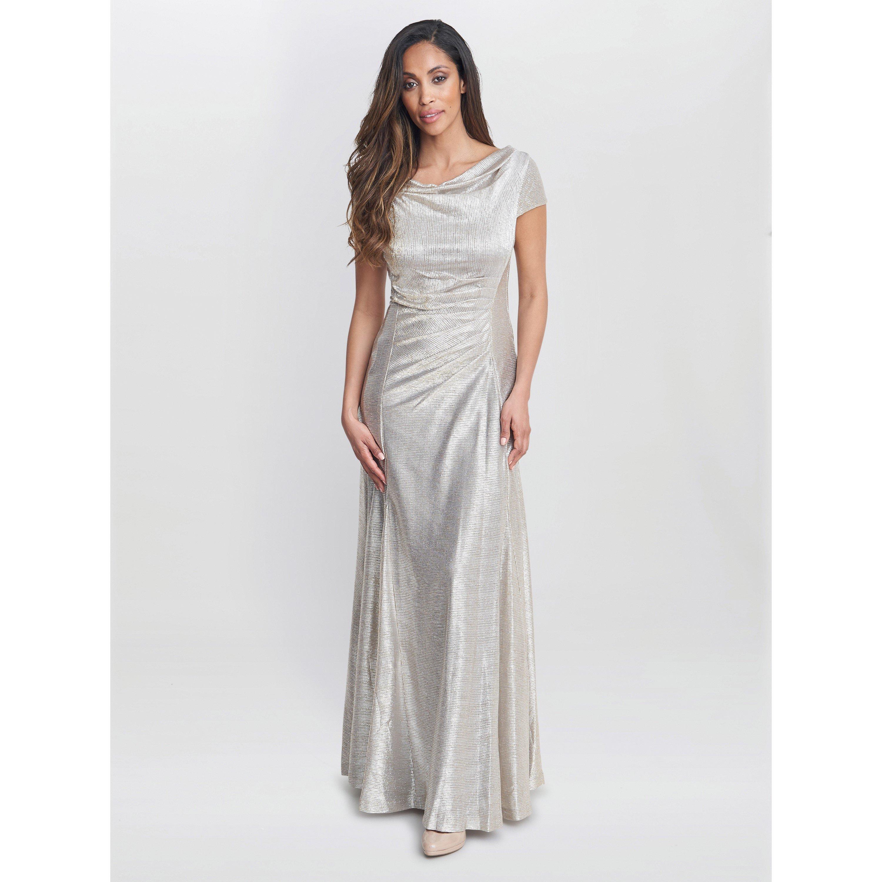 Champagne - Gina Bacconi - Alivia Metallic Cowl Maxi Dress - 3