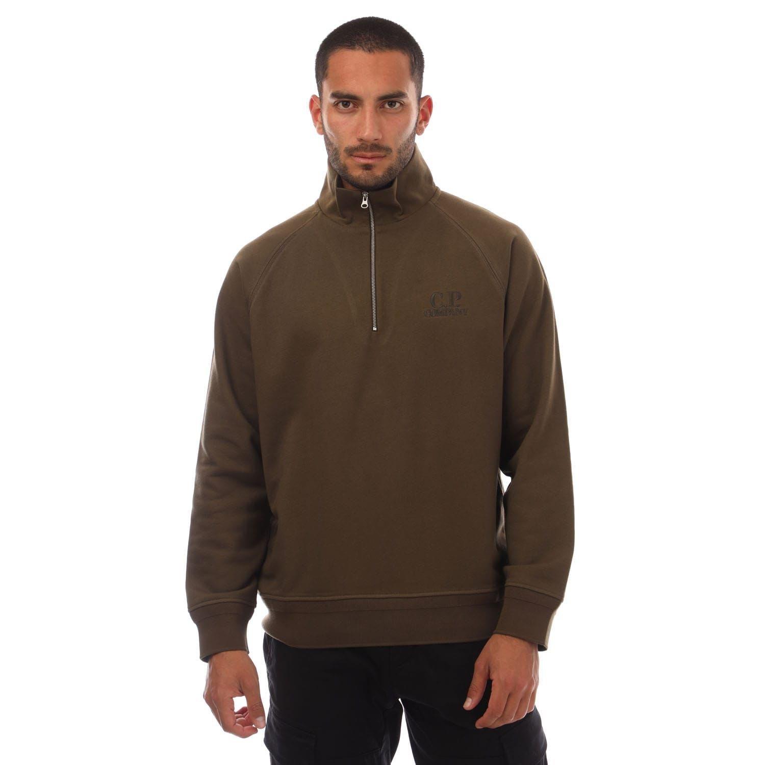 Green - CP Company - Diagonal Raised Fleece Half-Zip Logo Sweatshirt - 1