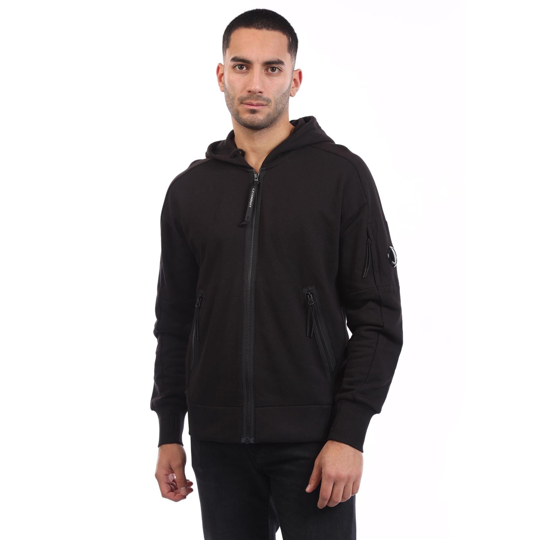 CP Company Diagonal Raised Fleece Lens Zip Hoodie - Black - XL