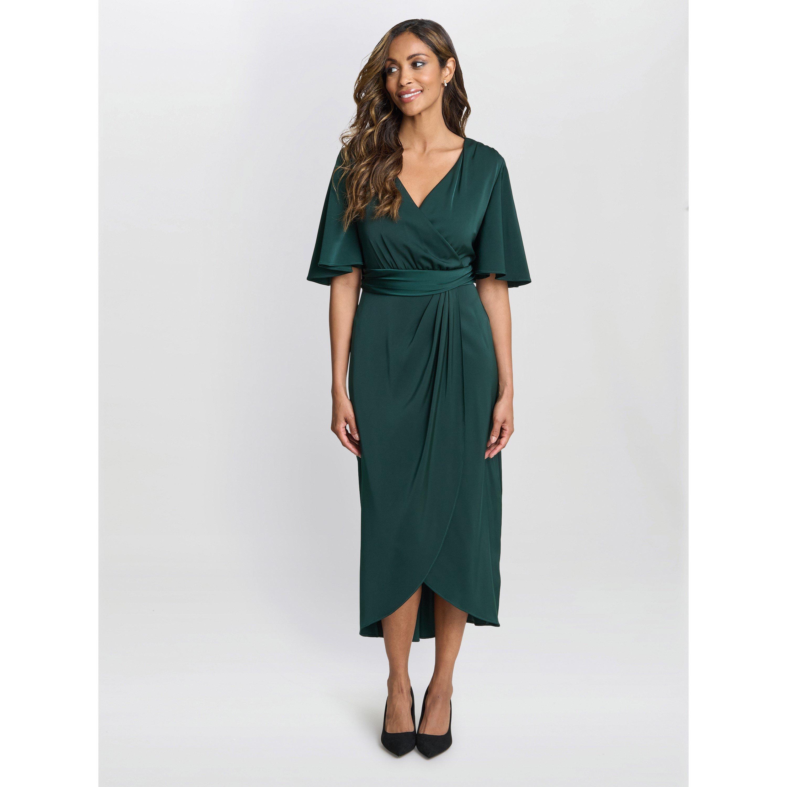 Dark Green - Gina Bacconi - Women's Misha V-Neck Midi Wrap Dress - 1
