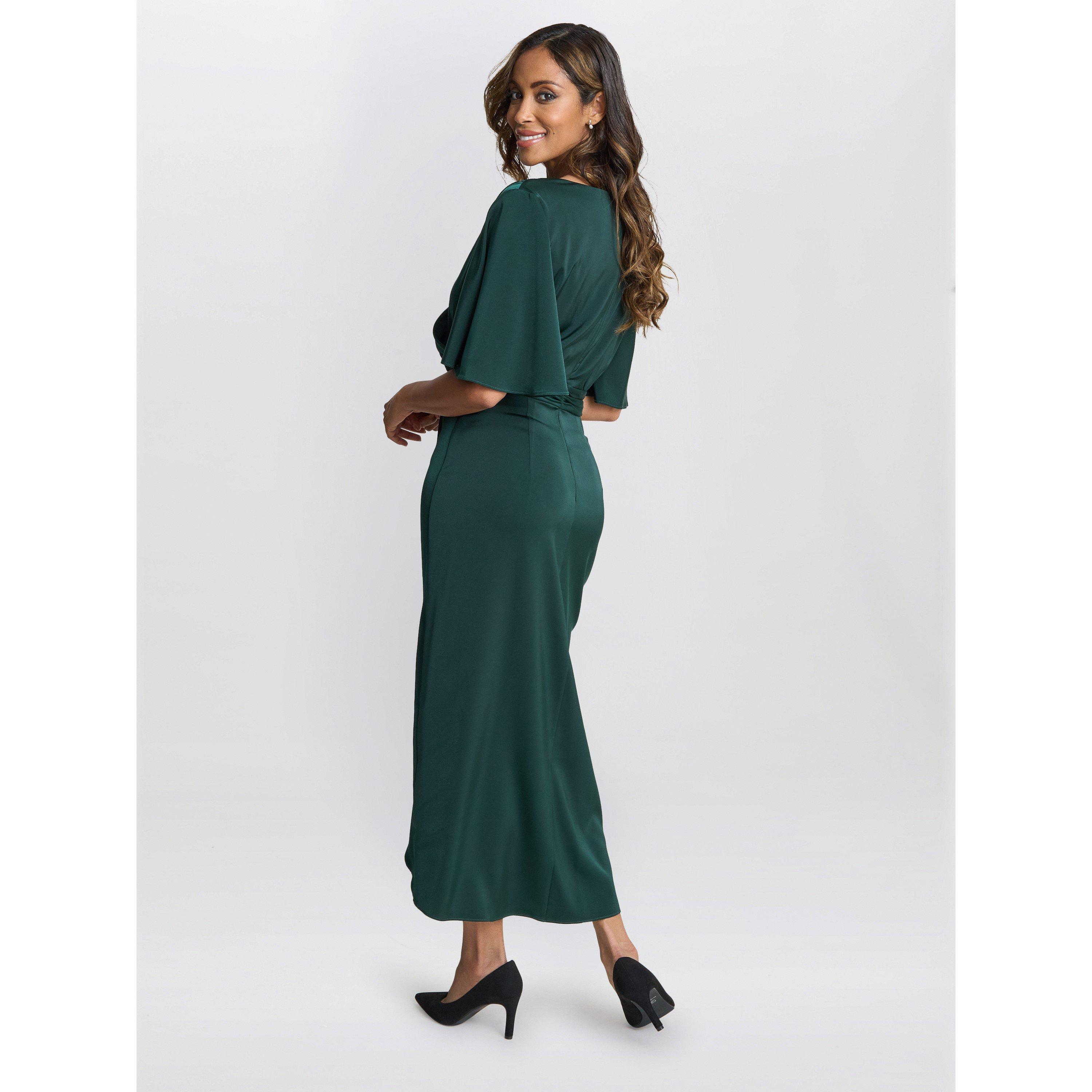 Dark Green - Gina Bacconi - Women's Misha V-Neck Midi Wrap Dress - 2