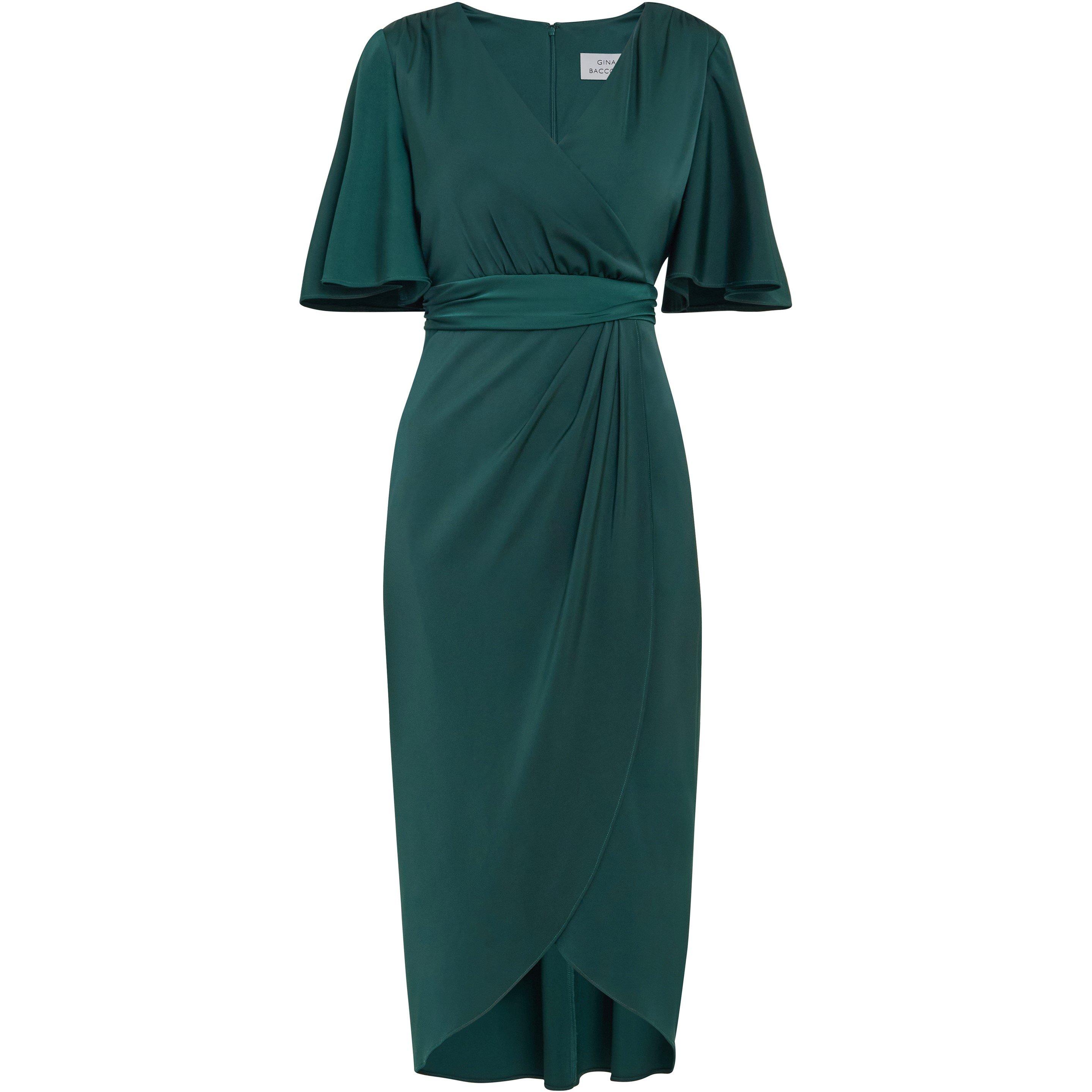 Dark Green - Gina Bacconi - Women's Misha V-Neck Midi Wrap Dress - 3