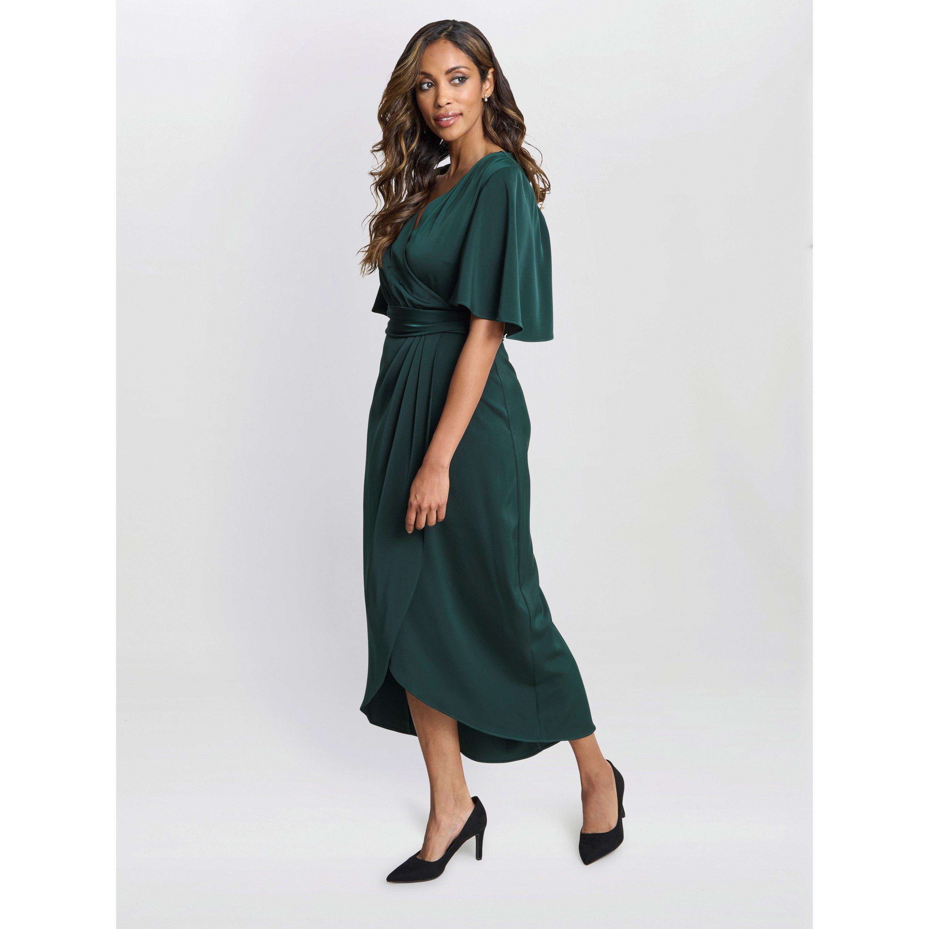Dark Green - Gina Bacconi - Women's Misha V-Neck Midi Wrap Dress - 5