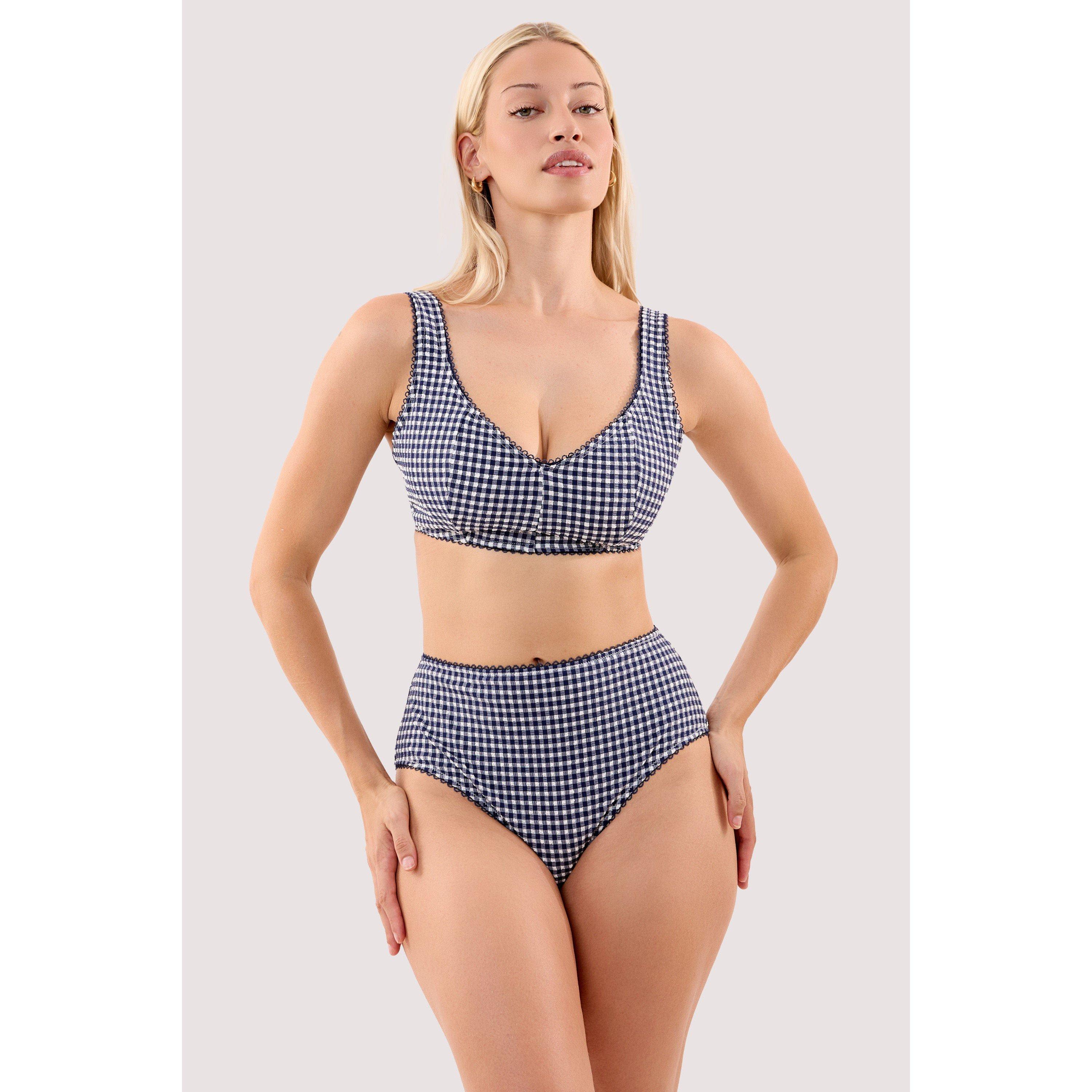 Navy - Peek and Beau - Joanna Navy Gingham Seersucker High Leg Bikini Bri - 3