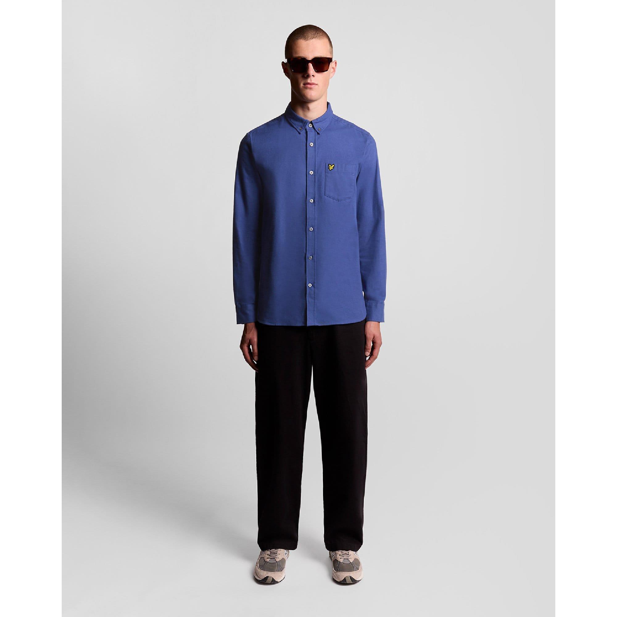Blue - Lyle and Scott - Plain Flannel Shirt - 2