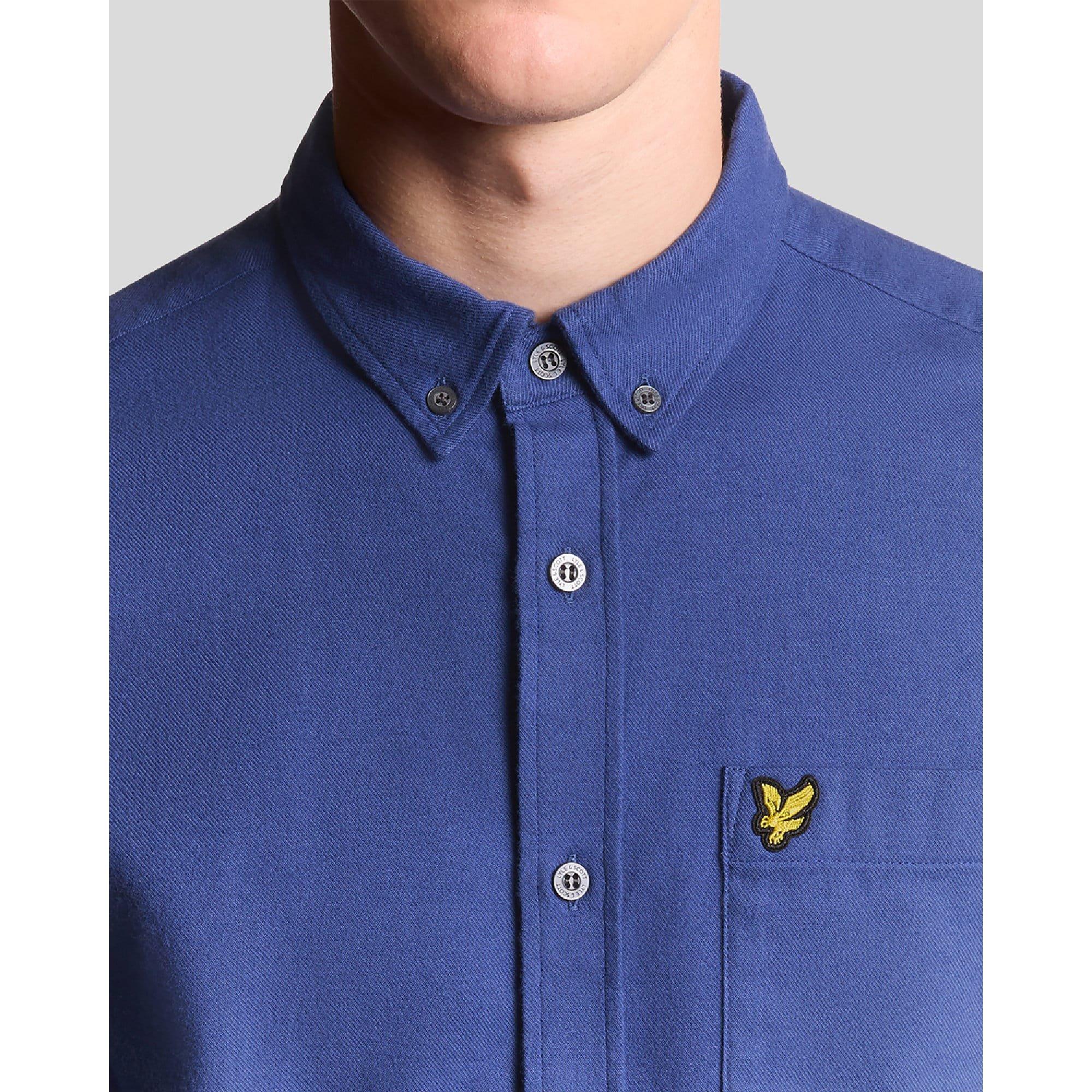 Blue - Lyle and Scott - Plain Flannel Shirt - 3