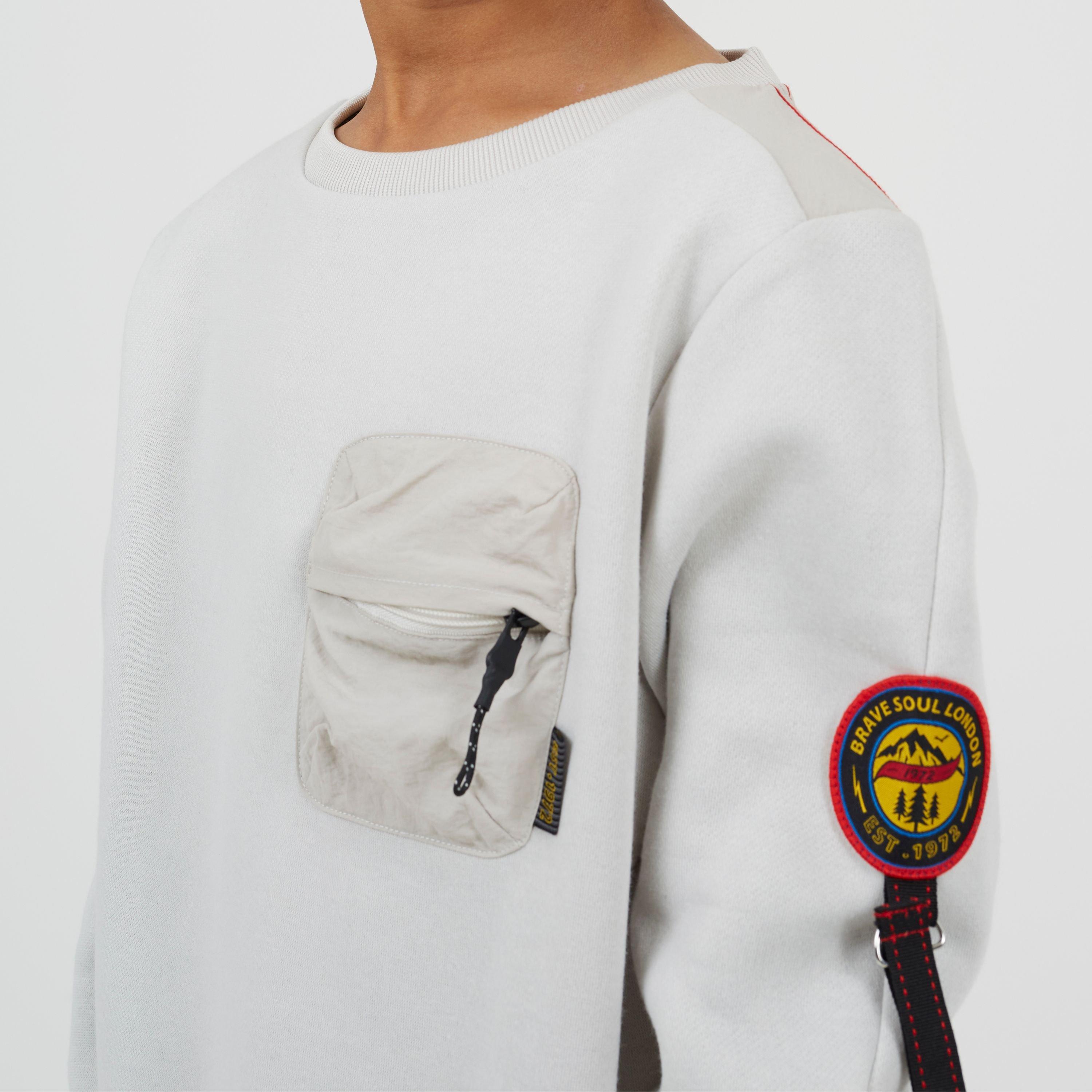 Lichtgrijs - Brave Soul - Brave Boys Crew Neck Sweater with Sleeve Badge Detail - 3