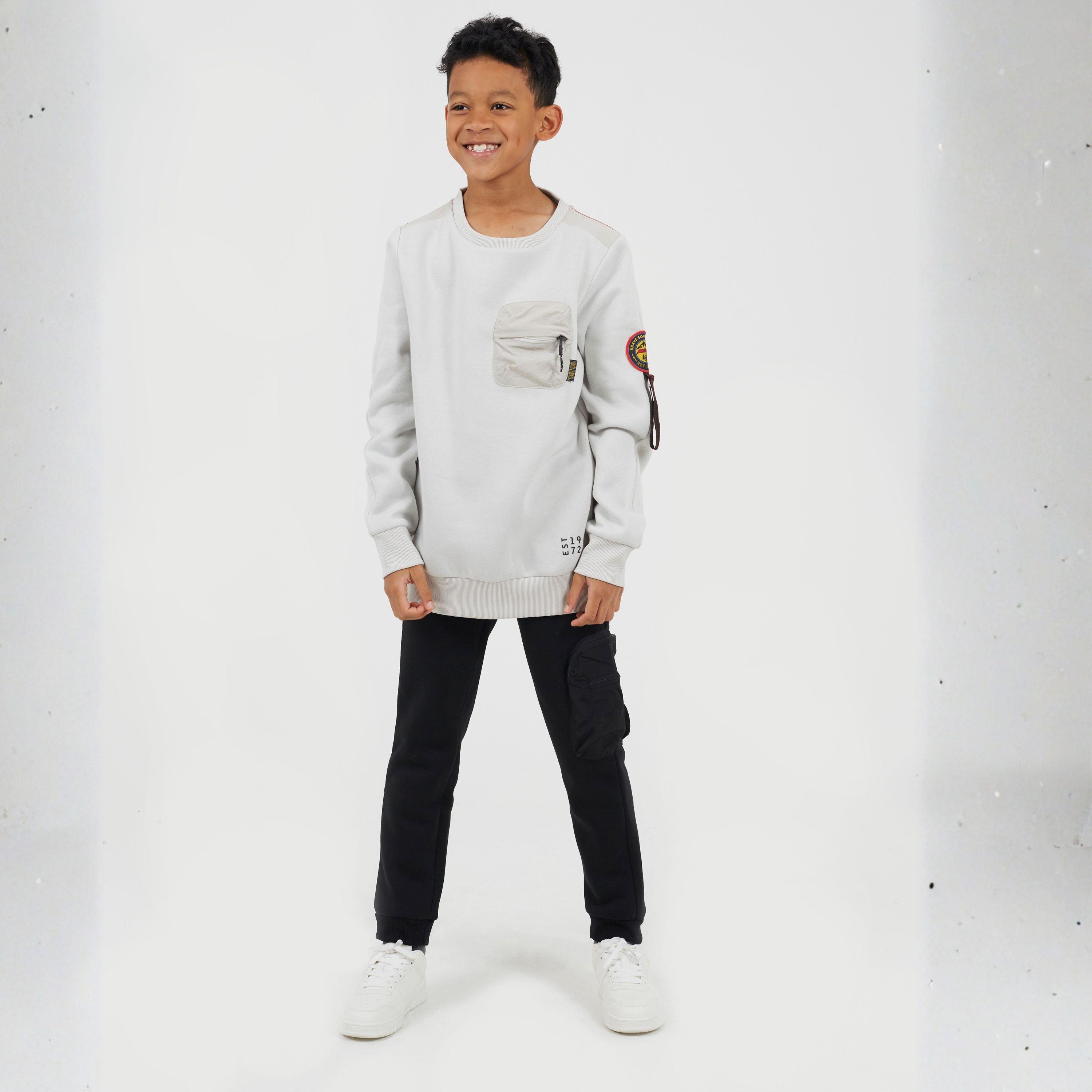 Lichtgrijs - Brave Soul - Brave Boys Crew Neck Sweater with Sleeve Badge Detail - 4